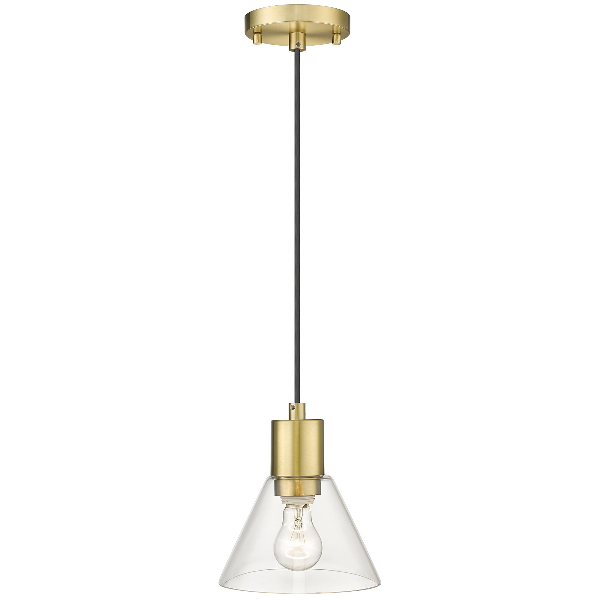 Modern Kitchen Island Lighting with Clear Glass Shade in Brushed Gold Finish - 7 inch Pendant Hanging Lights - USAG00290