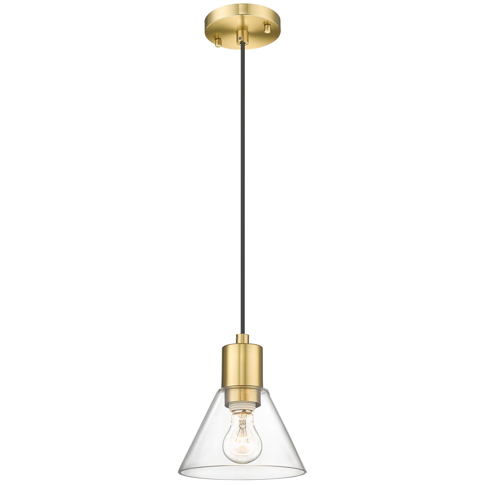 Modern Kitchen Island Lighting with Clear Glass Shade in Brushed Gold Finish - 7 inch Pendant Hanging Lights - USAG00290