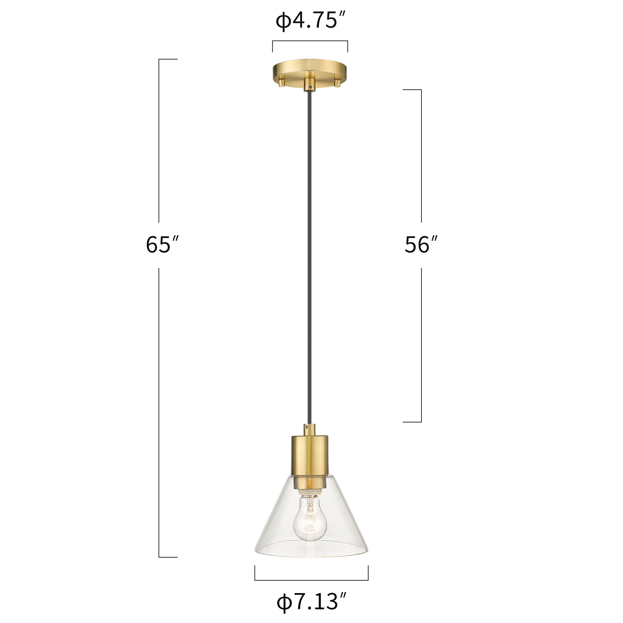 Modern Kitchen Island Lighting with Clear Glass Shade in Brushed Gold Finish - 7 inch Pendant Hanging Lights - USAG00290