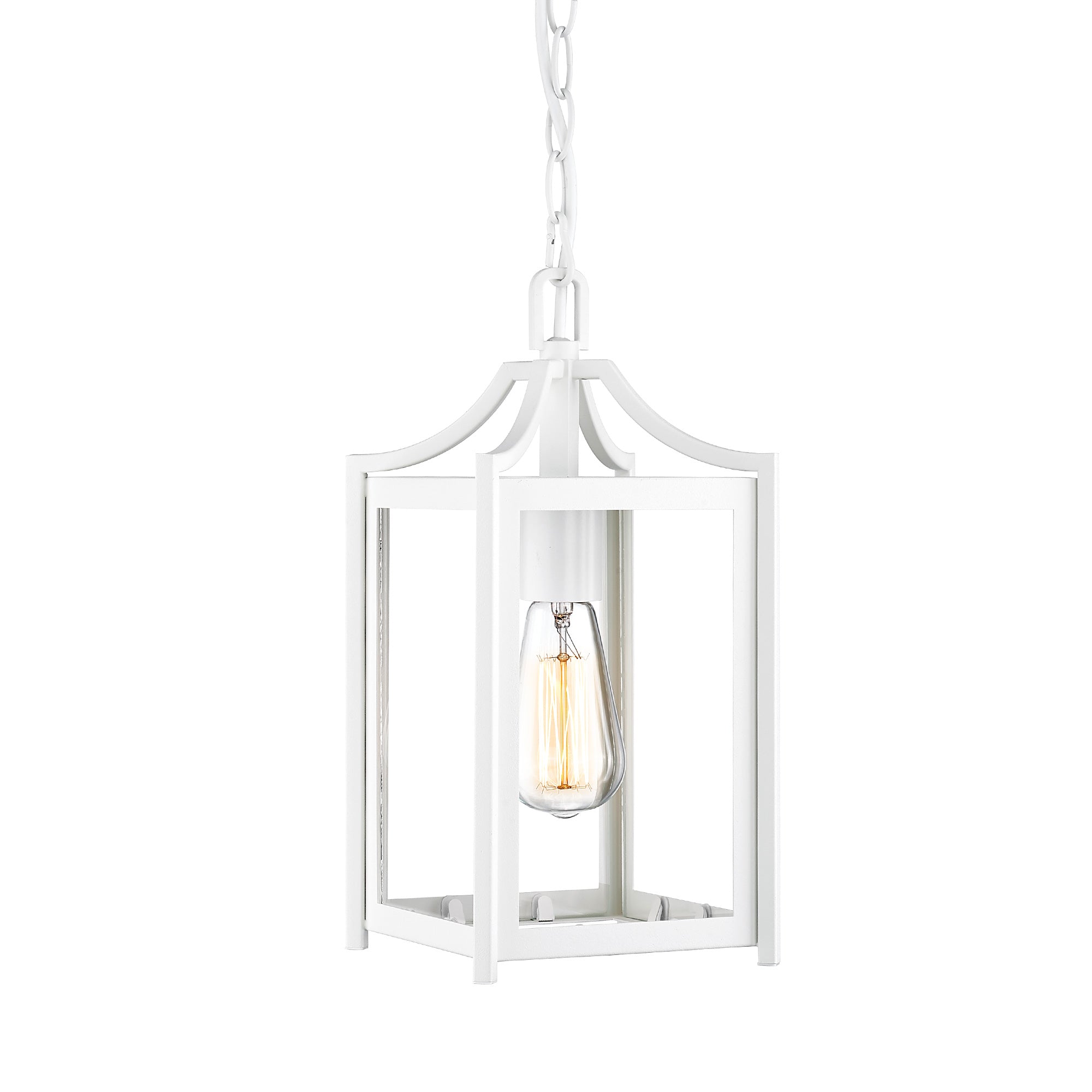 White Finish and Clear Glass with Adjustable Chain - 14" Large Modern Outdoor Hanging Porch Light - USAG00291