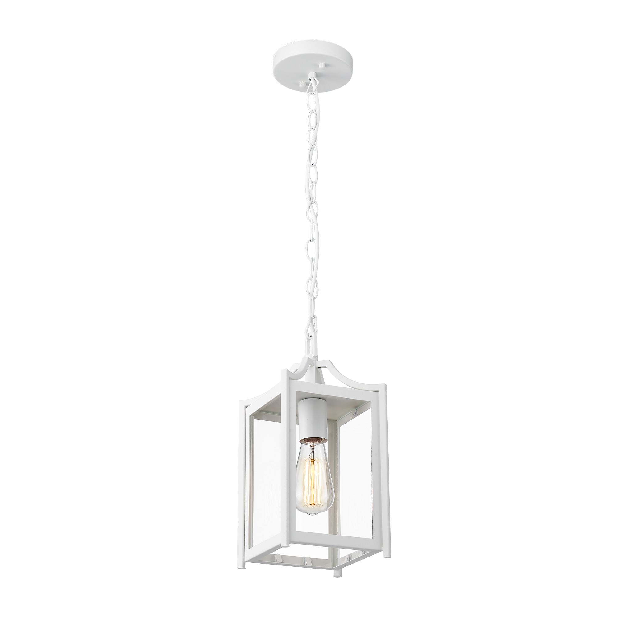 White Finish and Clear Glass with Adjustable Chain - 14" Large Modern Outdoor Hanging Porch Light - USAG00291