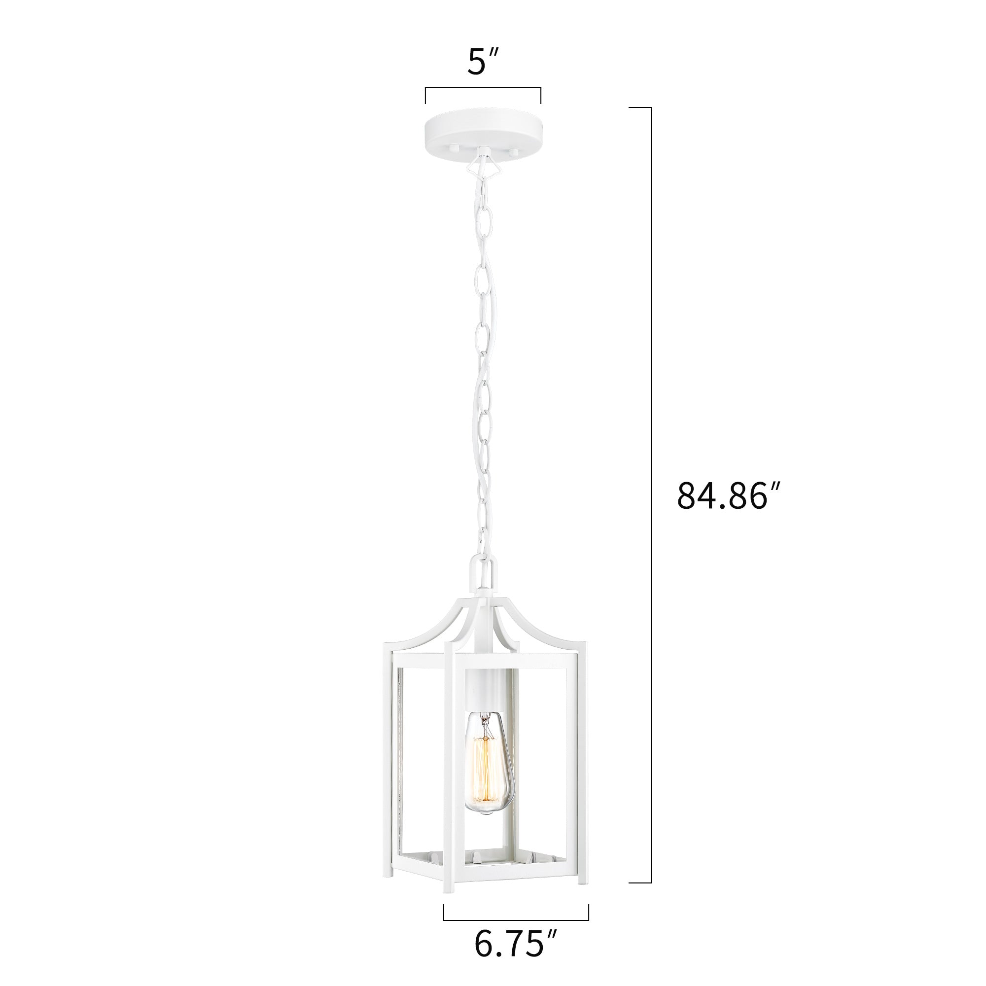 White Finish and Clear Glass with Adjustable Chain - 14" Large Modern Outdoor Hanging Porch Light - USAG00291