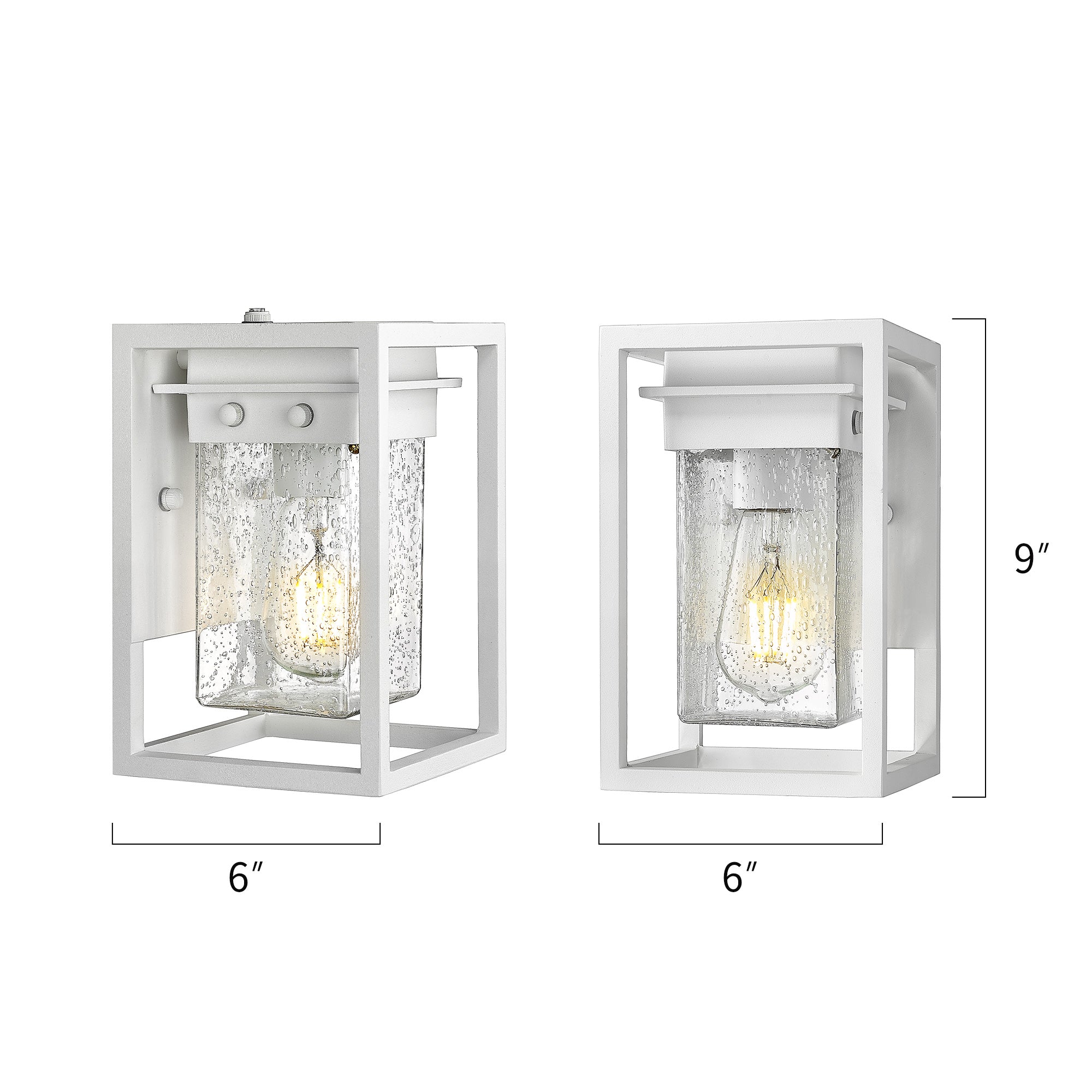 2 Pack Wall Mount in Aluminum White Finish with Seed Glass - 9 inch Dusk to Dawn Sensor Outdoor Wall Lights - USAG00294