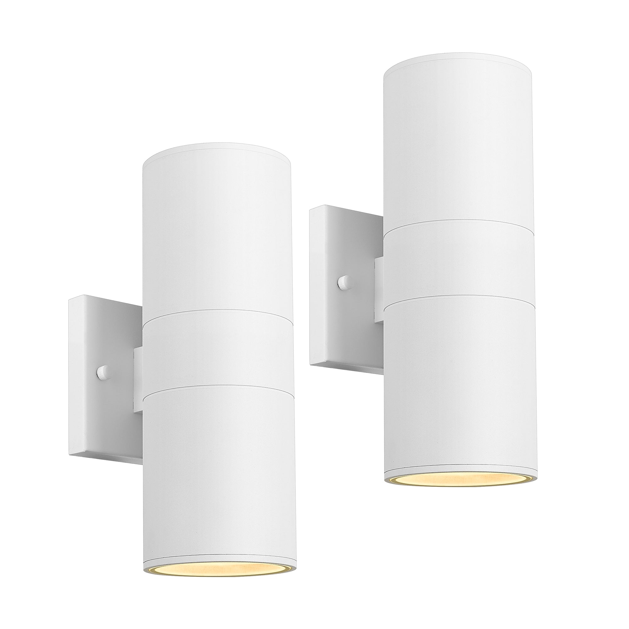 2 Packs Cylinder White with Tempered Glass Cover - 11 inch Outdoor Wall Lights Exterior Wall Sconces - USAG00296