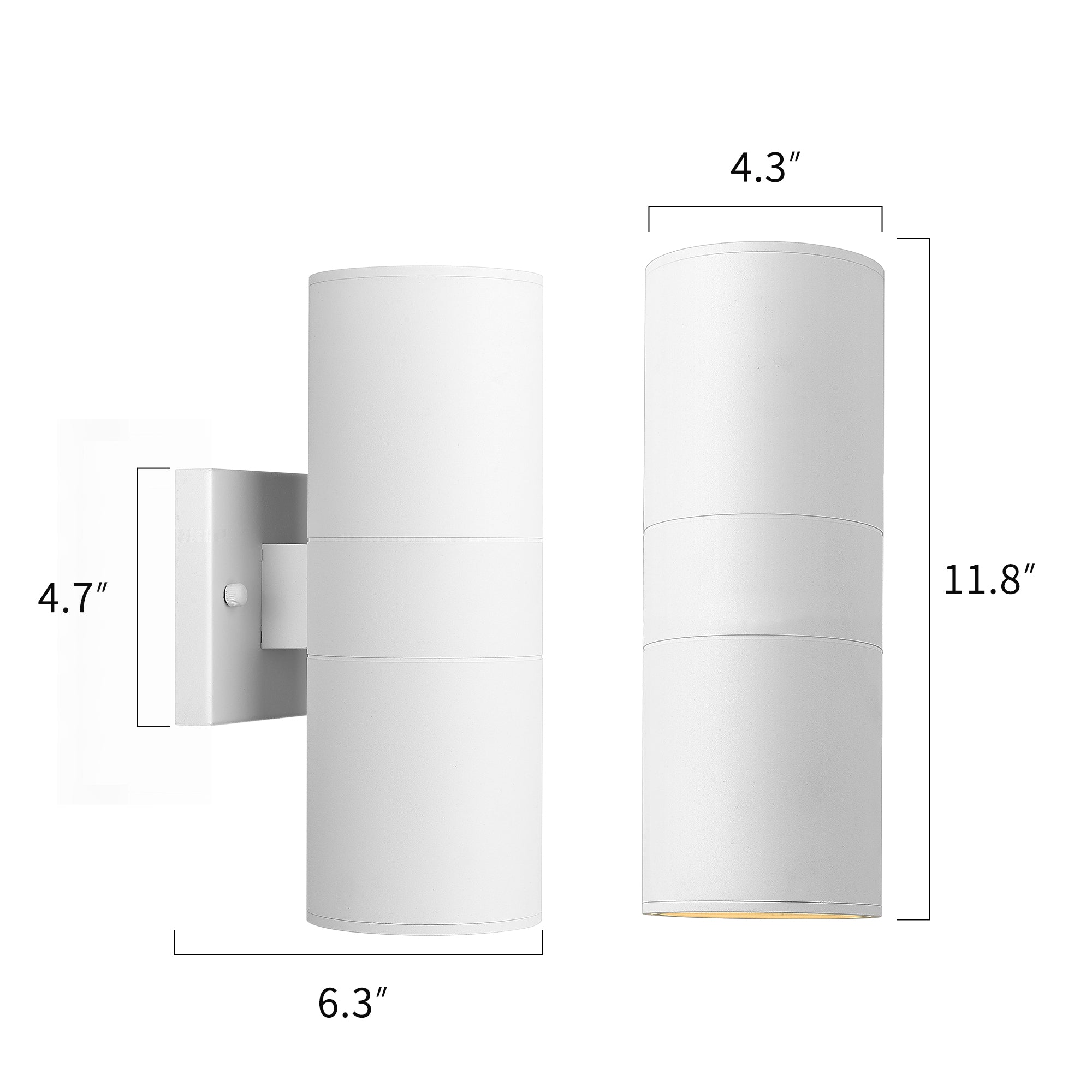 2 Packs Cylinder White with Tempered Glass Cover - 11 inch Outdoor Wall Lights Exterior Wall Sconces - USAG00296