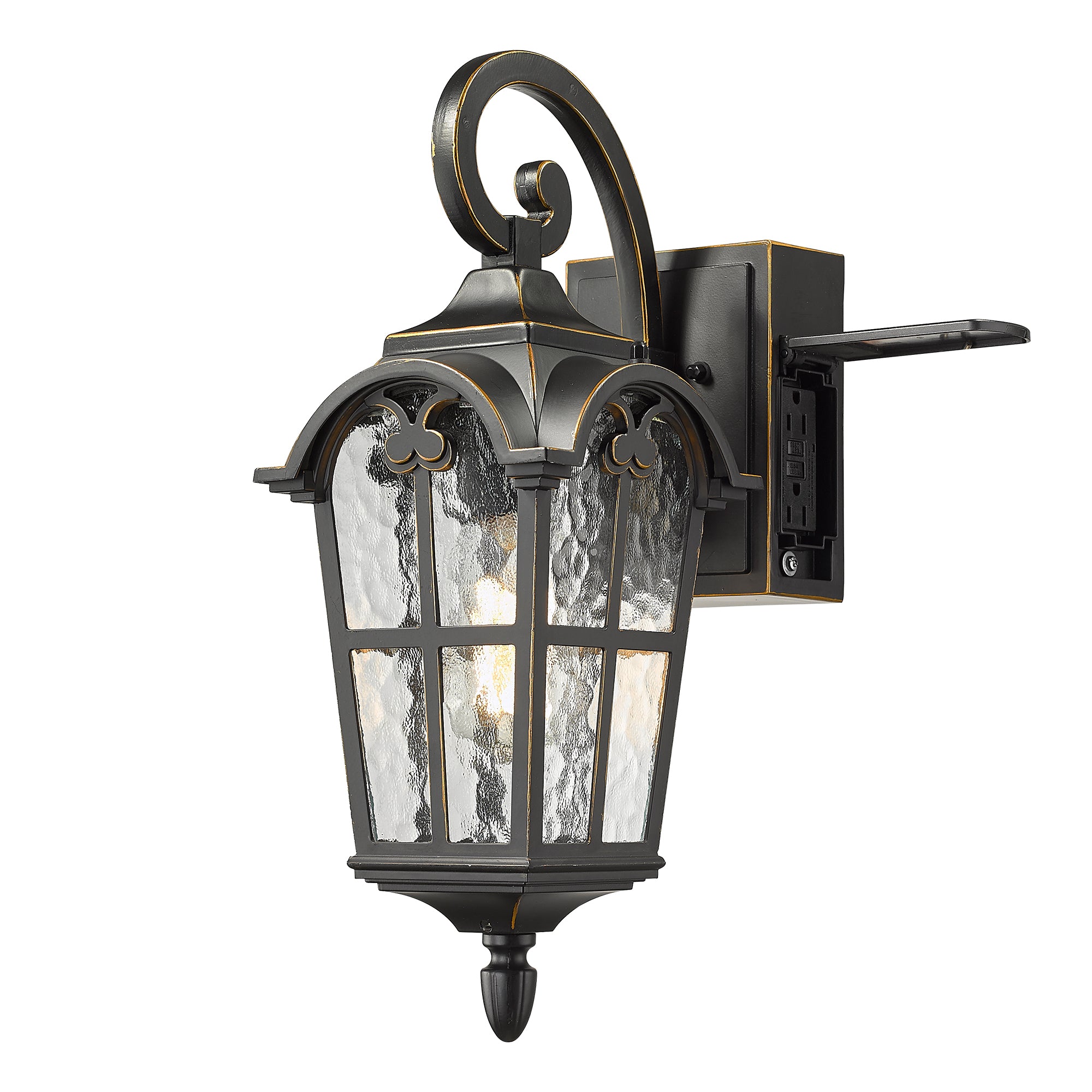 Matte Black Metal - 17'' Outdoor Wall Lantern with Built-in GFCI Outlet - USAG00297