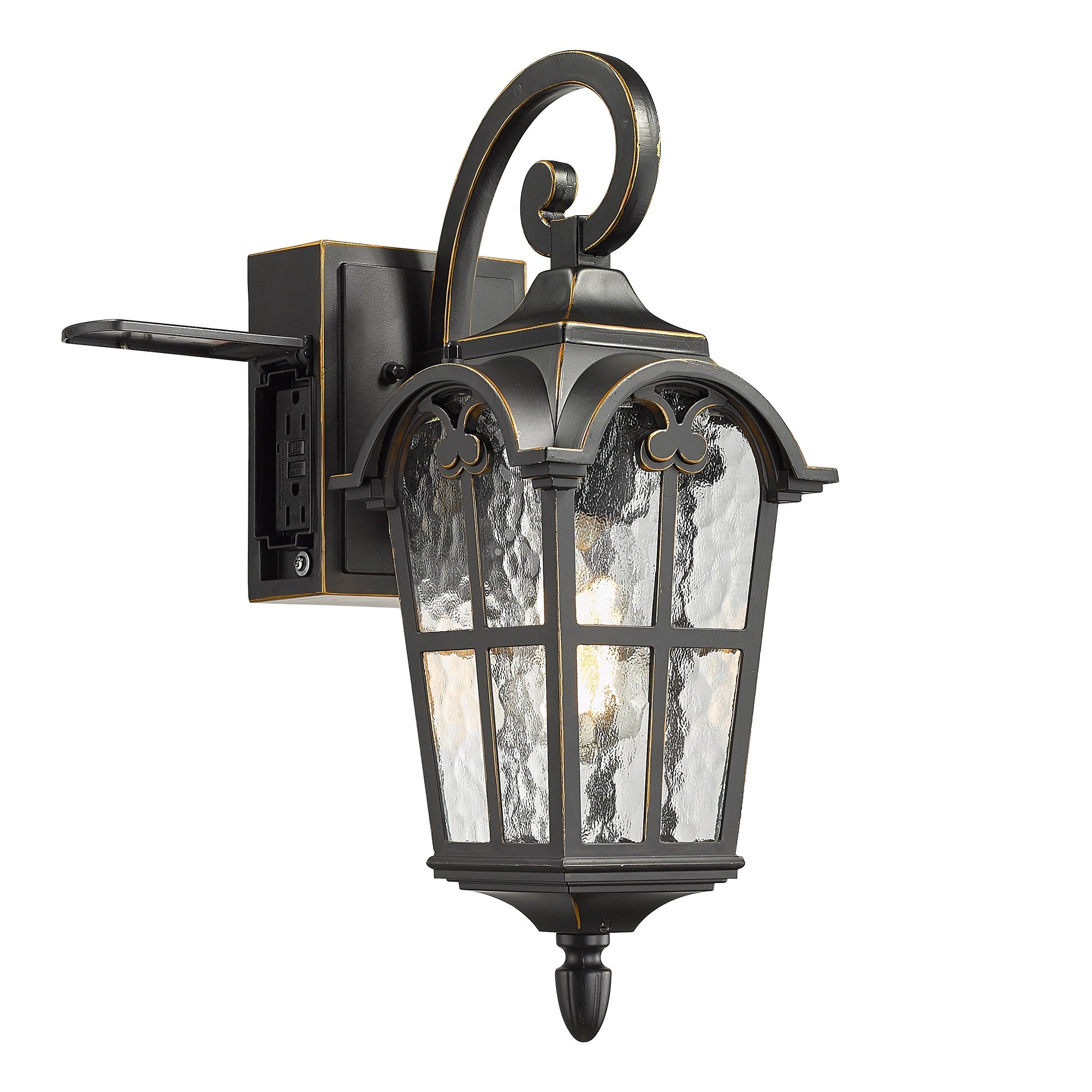 Matte Black Metal - 17'' Outdoor Wall Lantern with Built-in GFCI Outlet - USAG00297