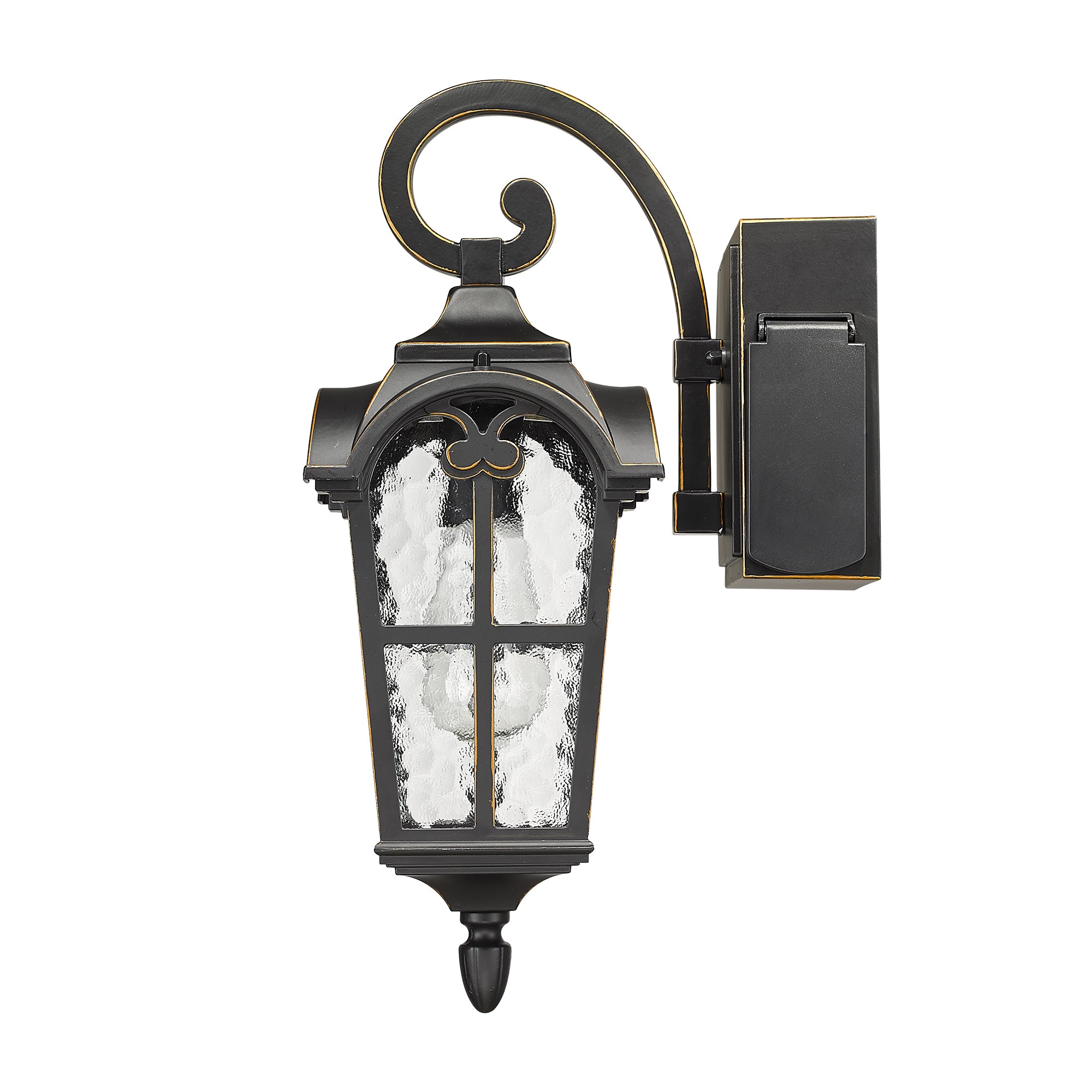 Matte Black Metal - 17'' Outdoor Wall Lantern with Built-in GFCI Outlet - USAG00297