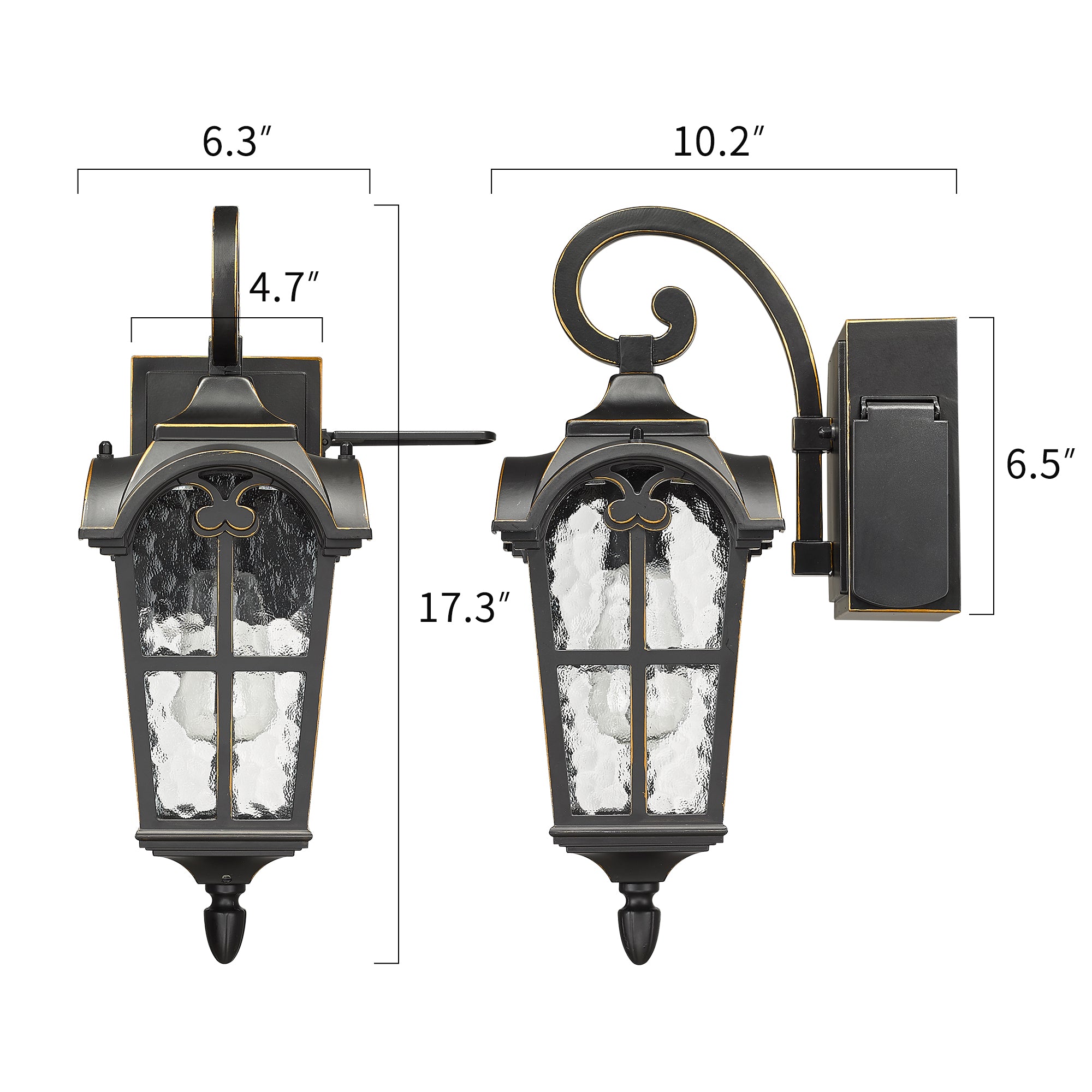 Matte Black Metal - 17'' Outdoor Wall Lantern with Built-in GFCI Outlet - USAG00297