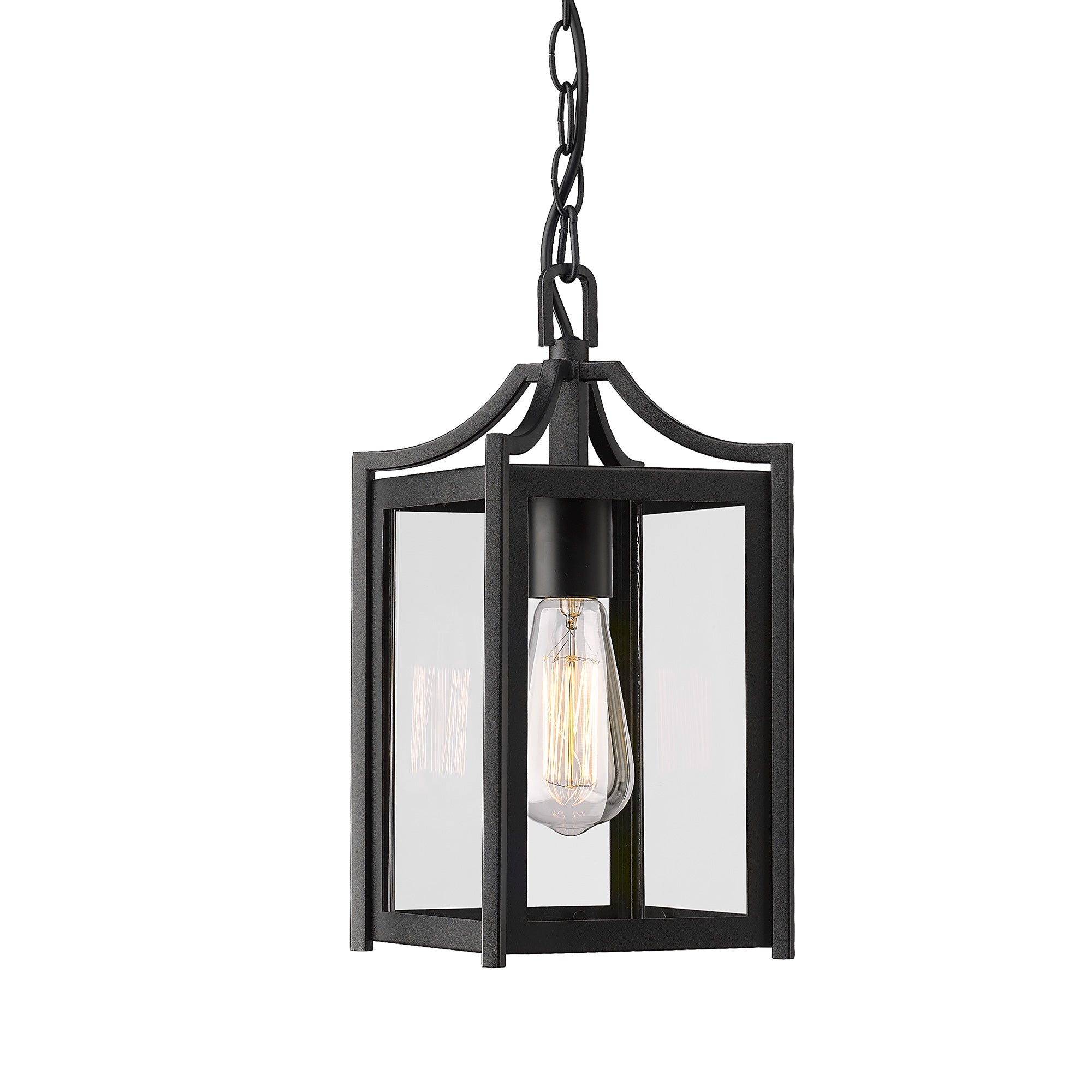 Black Finish and Clear Glass with Adjustable Chain - 14" Large Modern Outdoor Hanging Porch Light - USAG00302