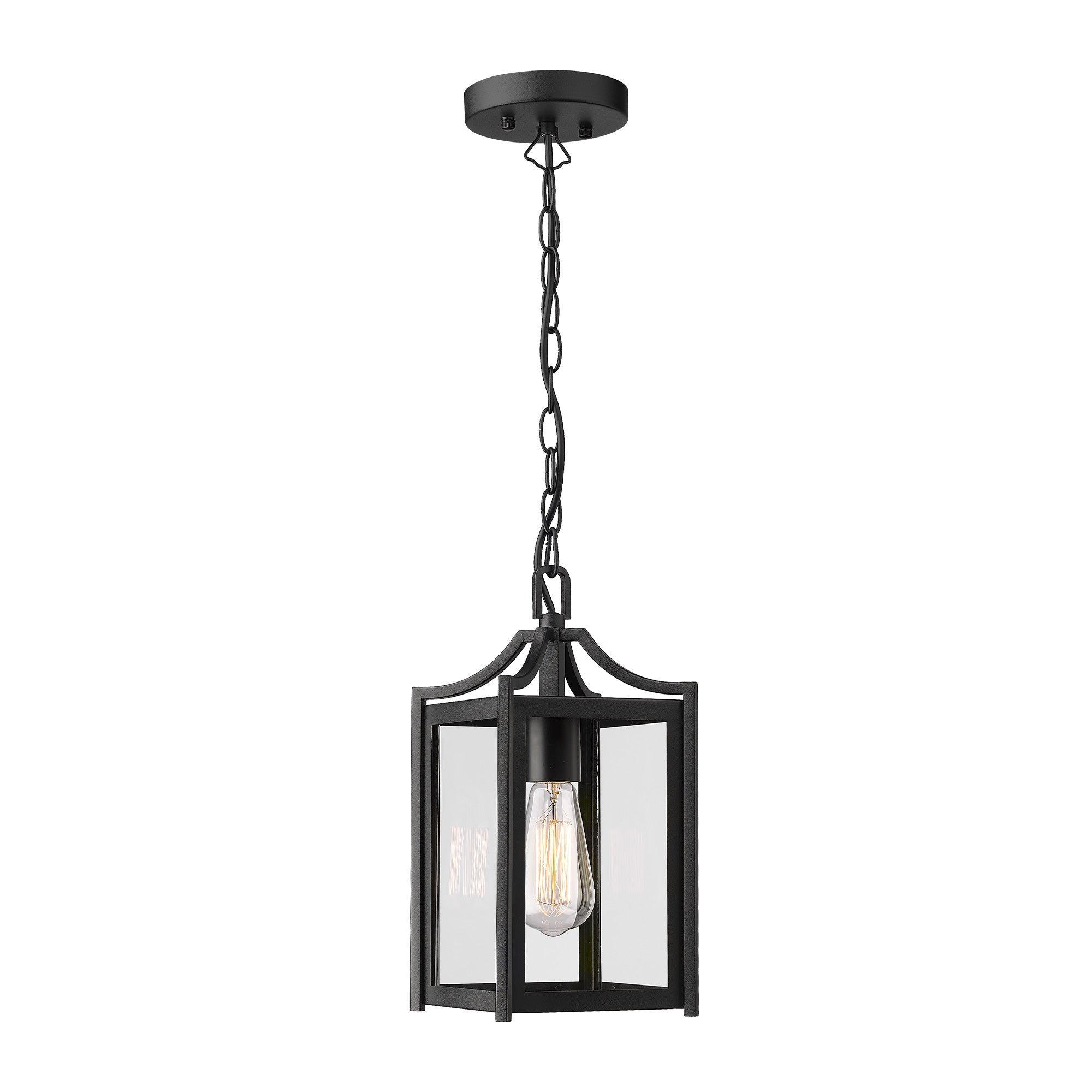 Black Finish and Clear Glass with Adjustable Chain - 14" Large Modern Outdoor Hanging Porch Light - USAG00302