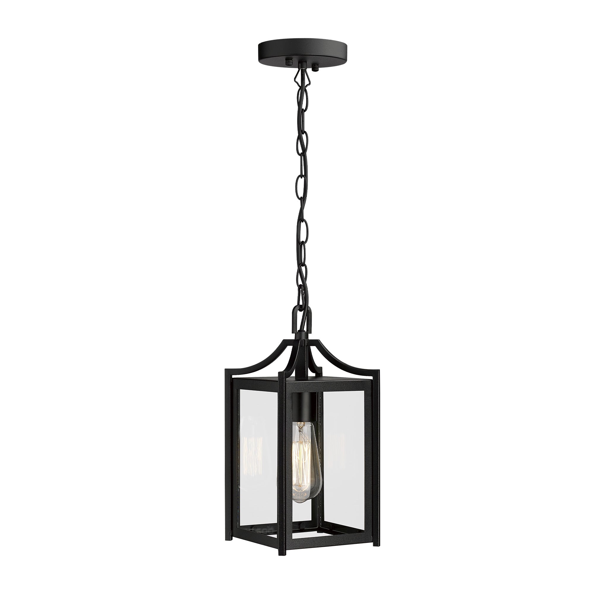 Black Finish and Clear Glass with Adjustable Chain - 14" Large Modern Outdoor Hanging Porch Light - USAG00302