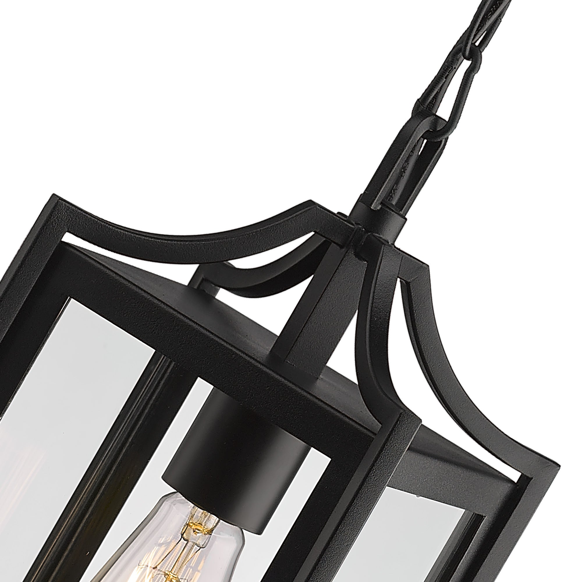 Black Finish and Clear Glass with Adjustable Chain - 14" Large Modern Outdoor Hanging Porch Light - USAG00302