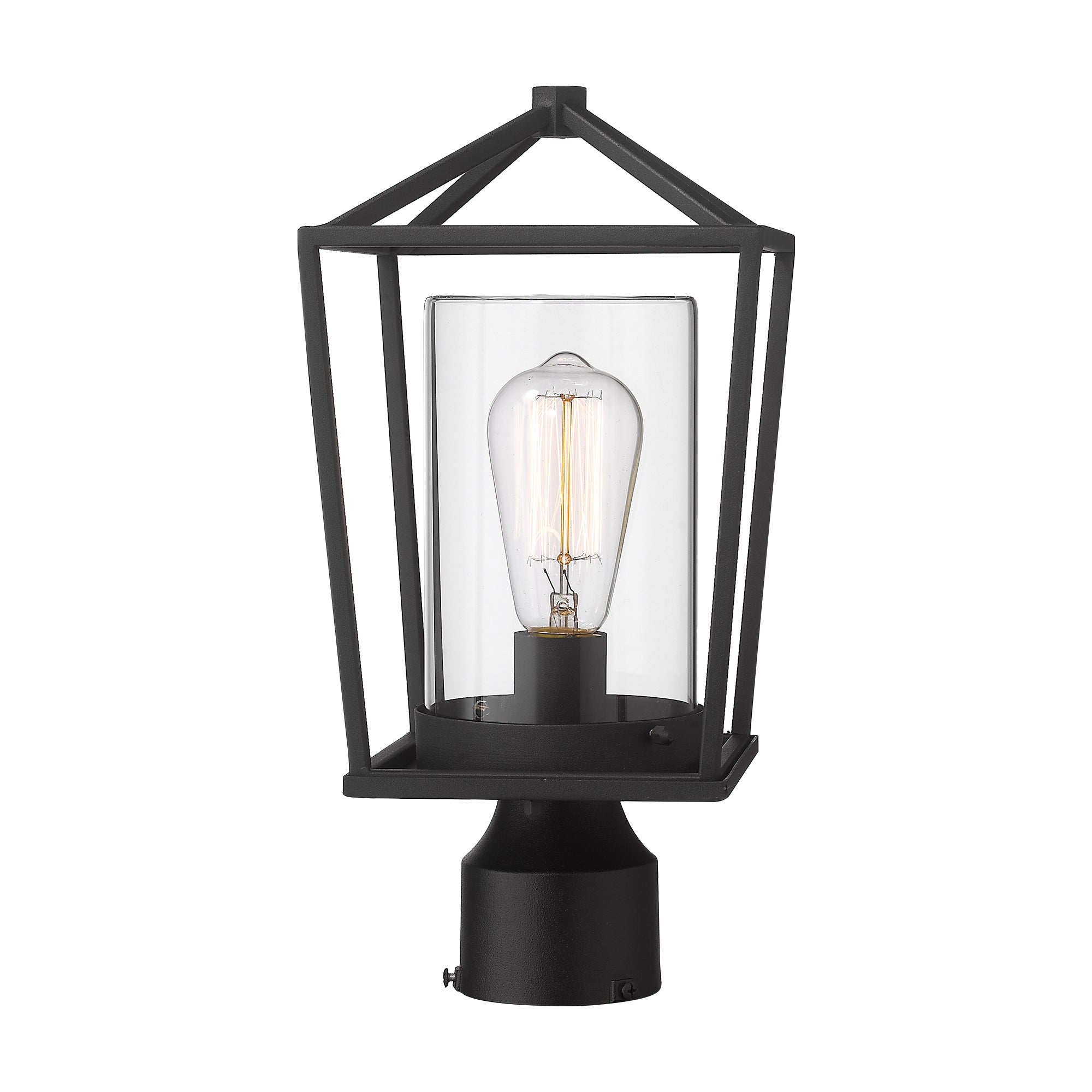 Matte Black Glass & Metal - 14.2 Inch 1-Light Exterior Post Light in Black Finish with Clear Glass - USAG00304