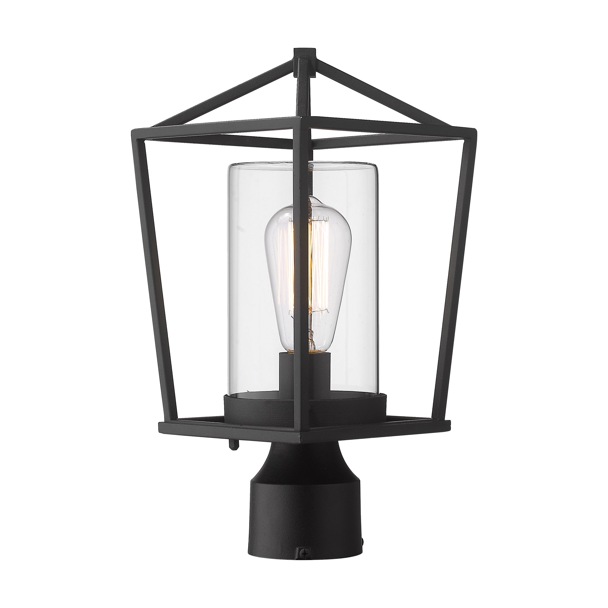 Matte Black Glass & Metal - 14.2 Inch 1-Light Exterior Post Light in Black Finish with Clear Glass - USAG00304