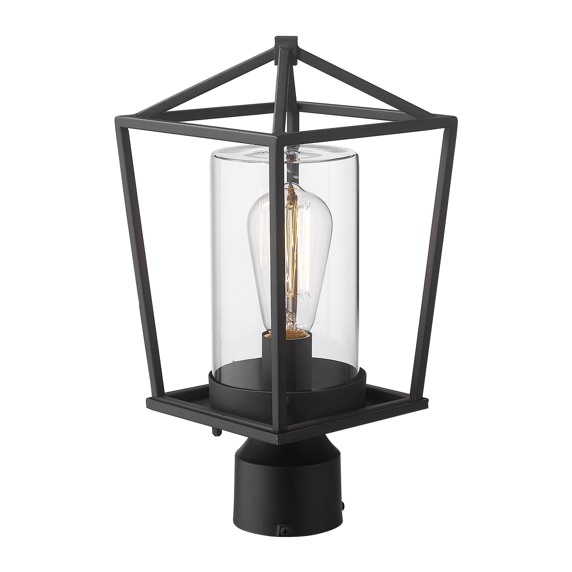 Matte Black Glass & Metal - 14.2 Inch 1-Light Exterior Post Light in Black Finish with Clear Glass - USAG00304