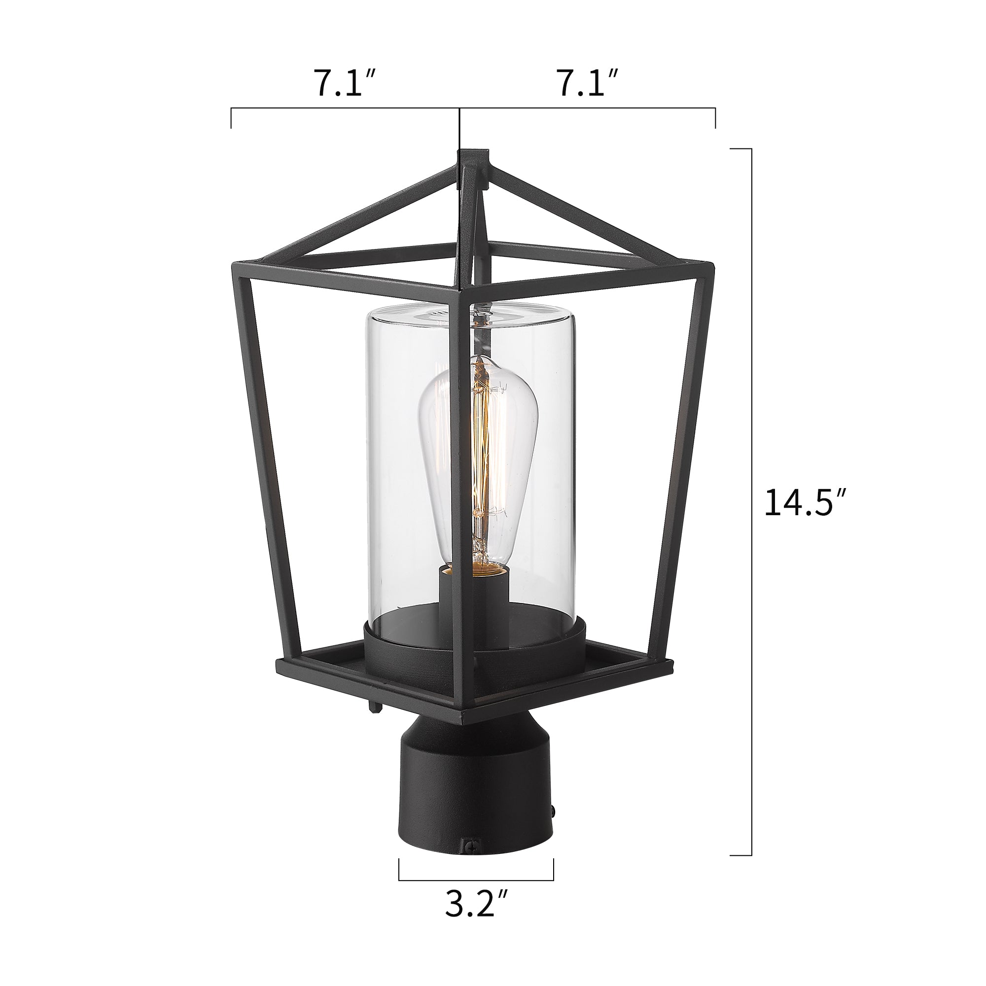 Matte Black Glass & Metal - 14.2 Inch 1-Light Exterior Post Light in Black Finish with Clear Glass - USAG00304