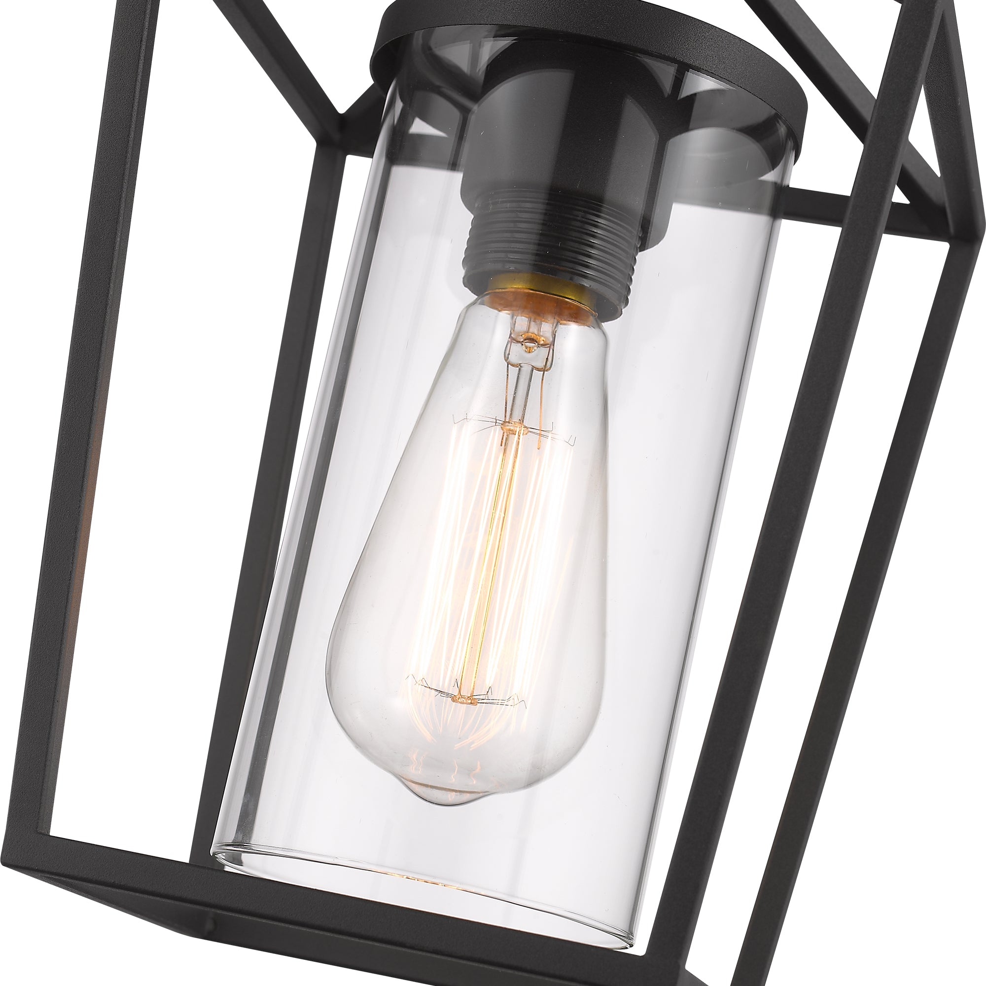 Matte Black Glass & Metal - 54 Inch 1-Light Outdoor Hanging Lantern Light in Balck Finish with Clear Glass - USAG00305