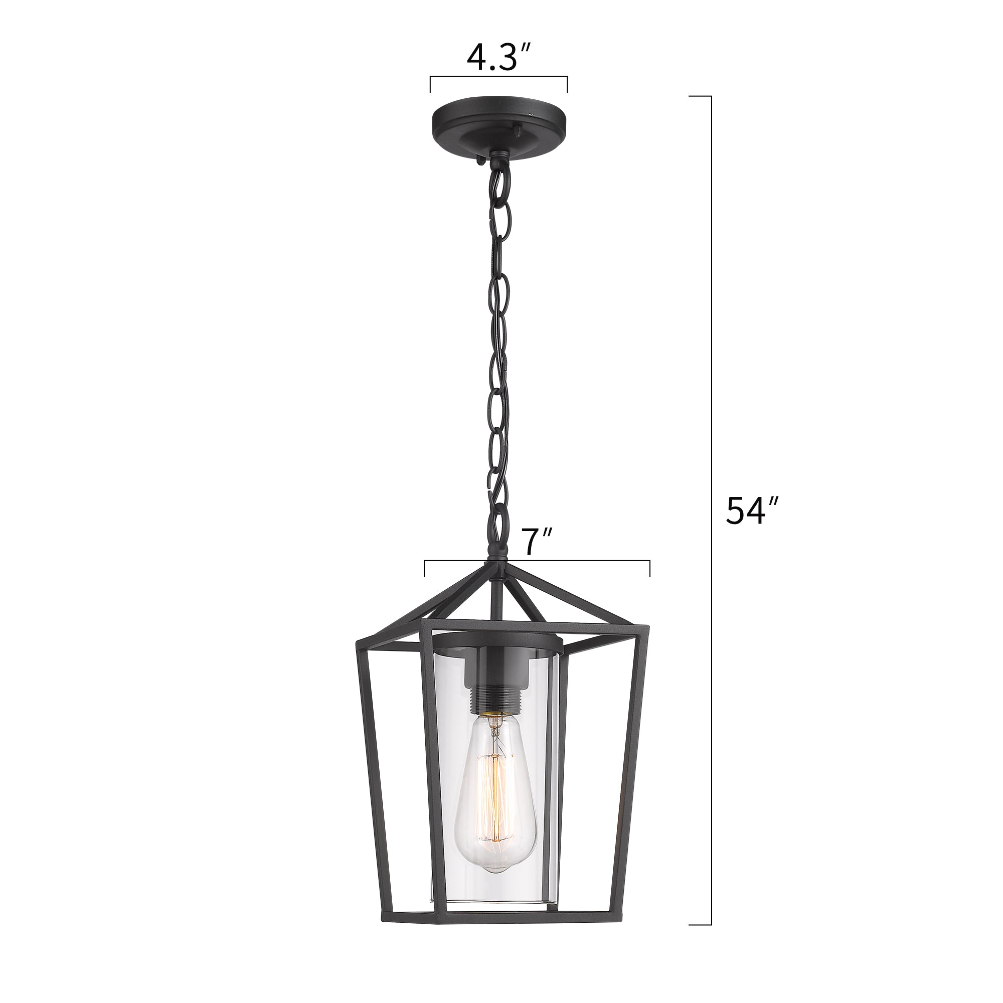 Matte Black Glass & Metal - 54 Inch 1-Light Outdoor Hanging Lantern Light in Balck Finish with Clear Glass - USAG00305