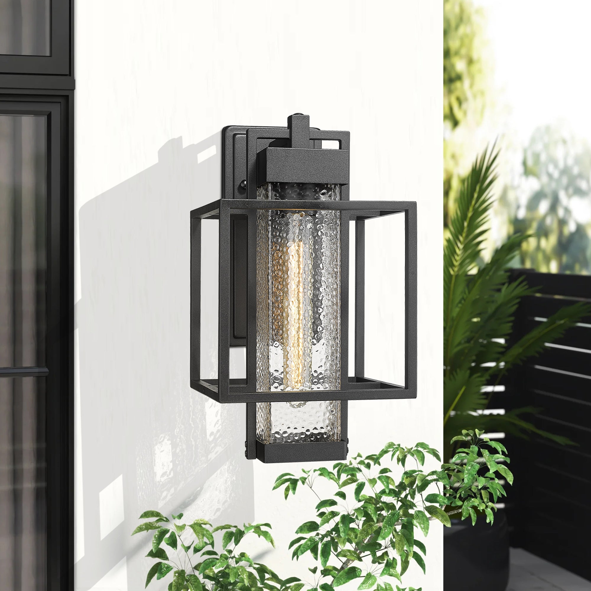 Farmhouse Style in Black Finish with Bubble Glass - 15 inch Modern Outdoor Lighting Fixtures Outdoor Wall Sconce - USAG00308