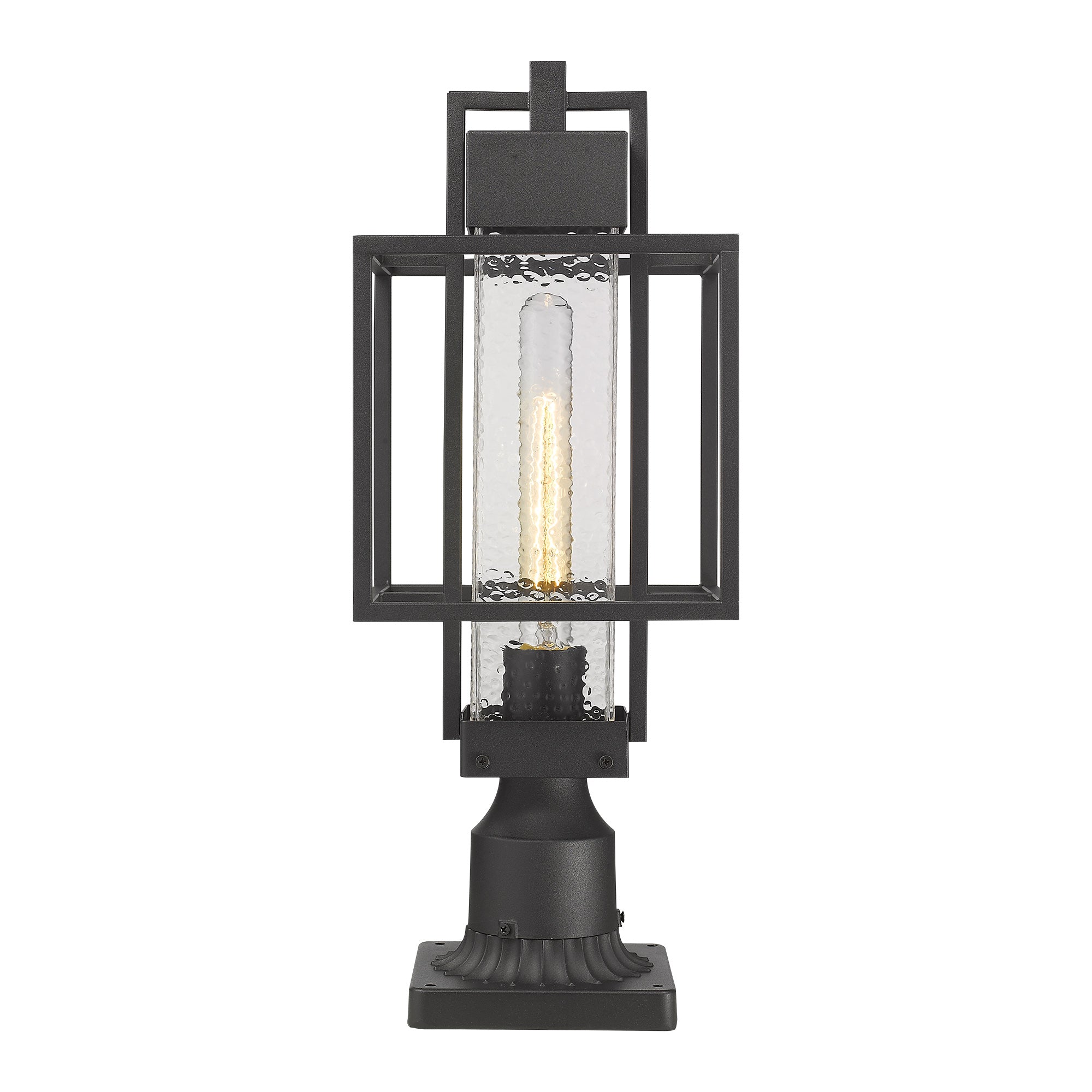 Pier Light with Bubble Glass Shade Black Finish - 19 inch Outdoor Post Light Fixture - USAG00309