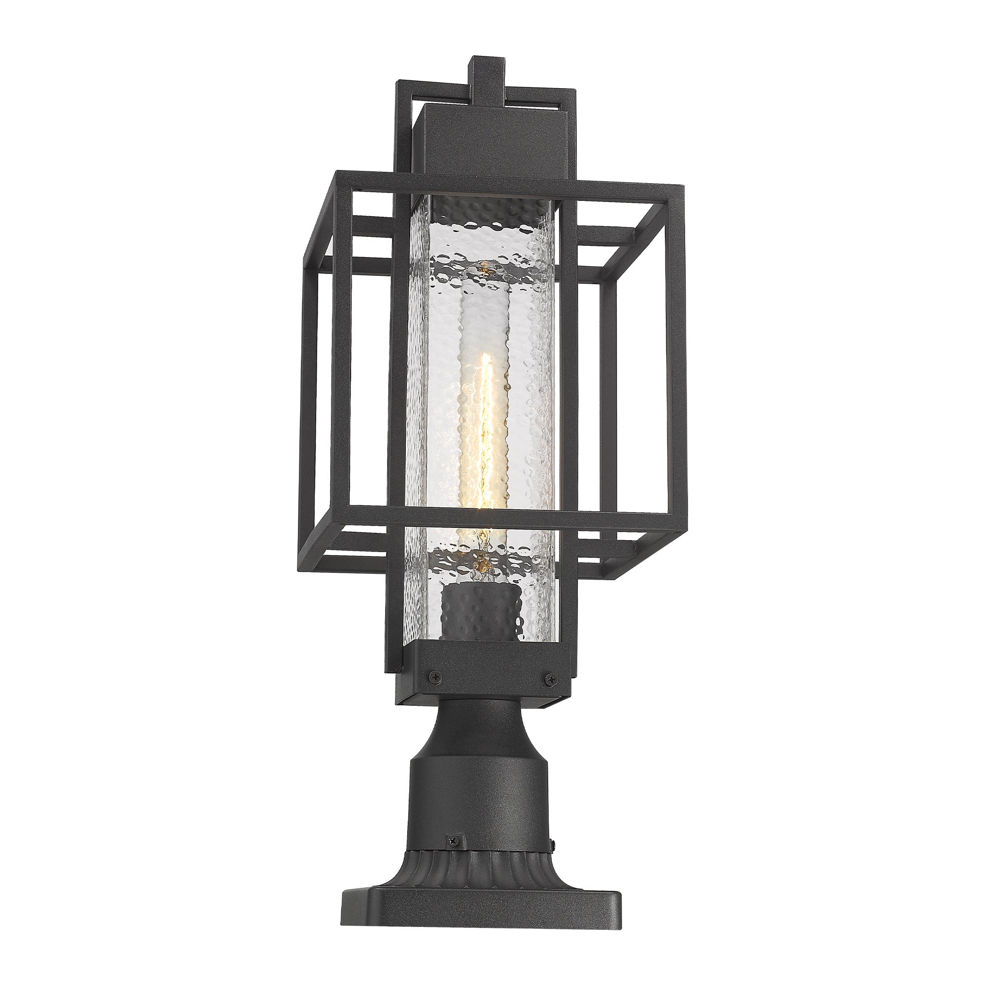 Pier Light with Bubble Glass Shade Black Finish - 19 inch Outdoor Post Light Fixture - USAG00309