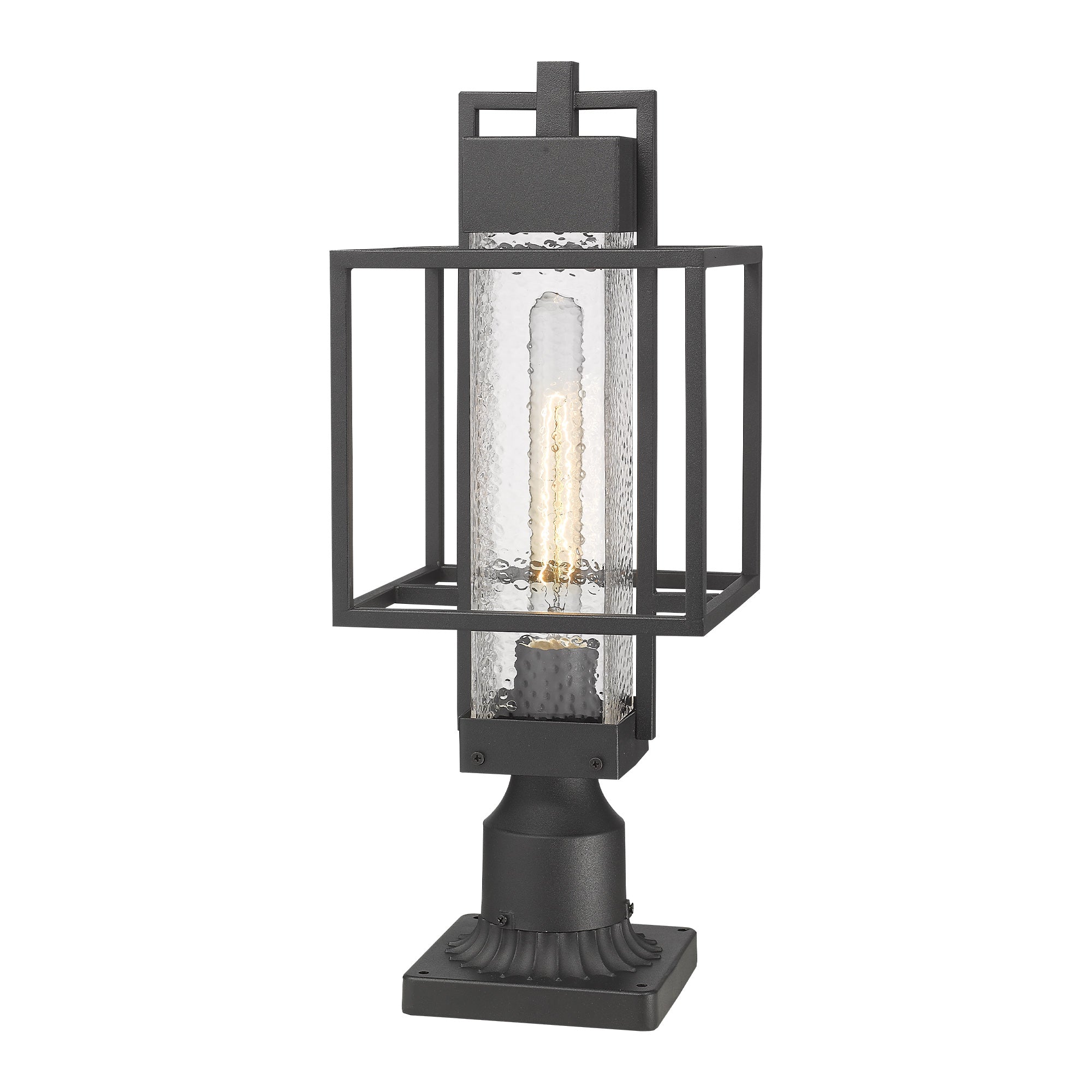 Pier Light with Bubble Glass Shade Black Finish - 19 inch Outdoor Post Light Fixture - USAG00309