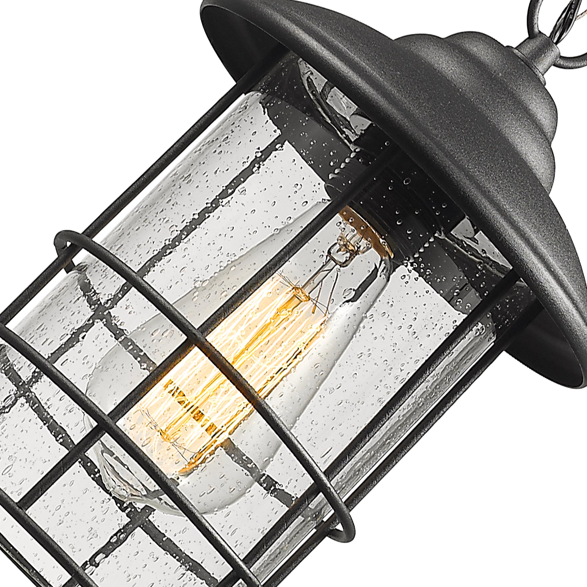 Matte Black Glass & Metal - 50.4 Inch 1-Light Outdoor Pendant Light Exterior Hanging Lantern In Black Finish With Seeded Glass - USAG00311