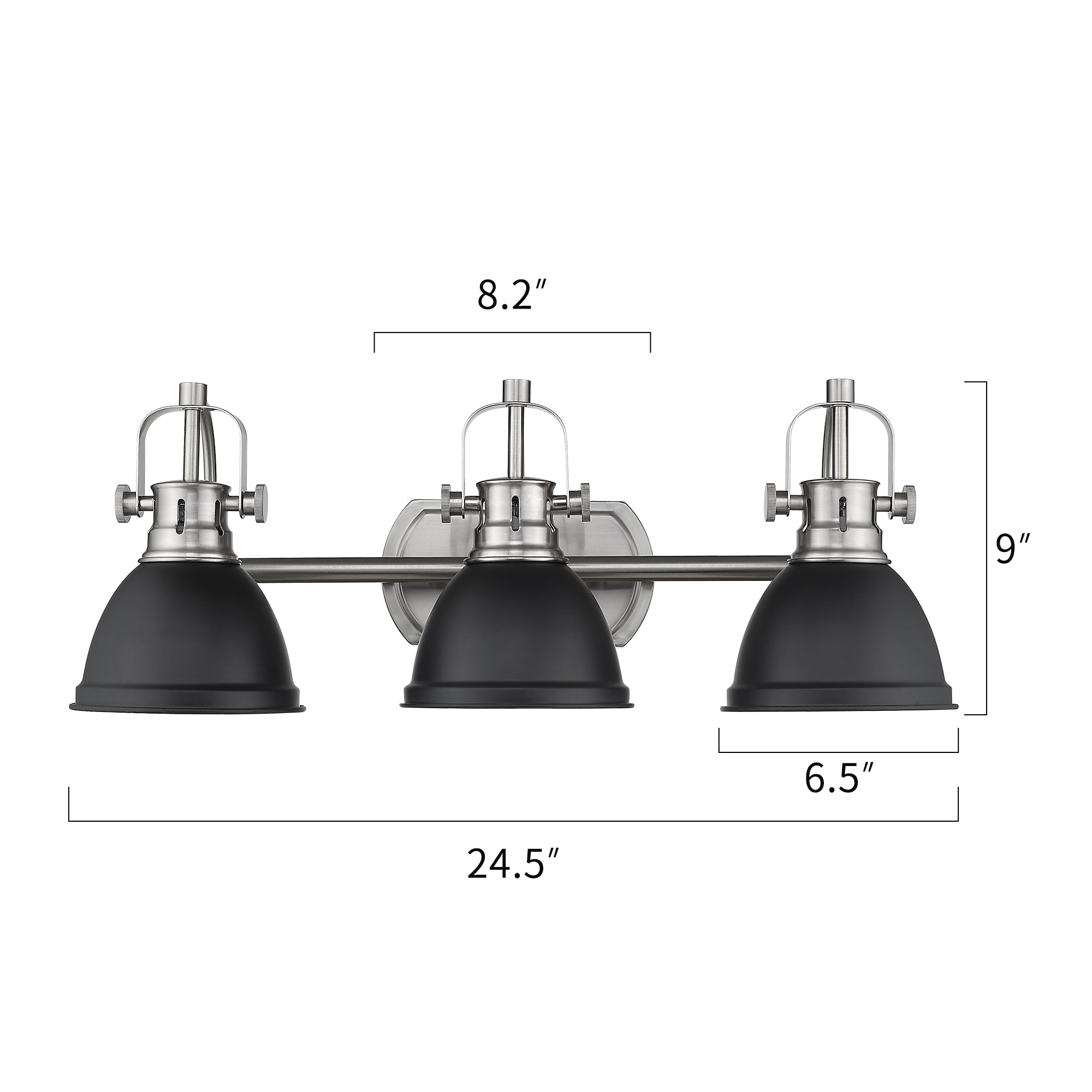 Bronze Metal - 24.5 Inch 3-Light Bathroom Vanity Light Fixture Black Finish With Metal Shade - USAG00312