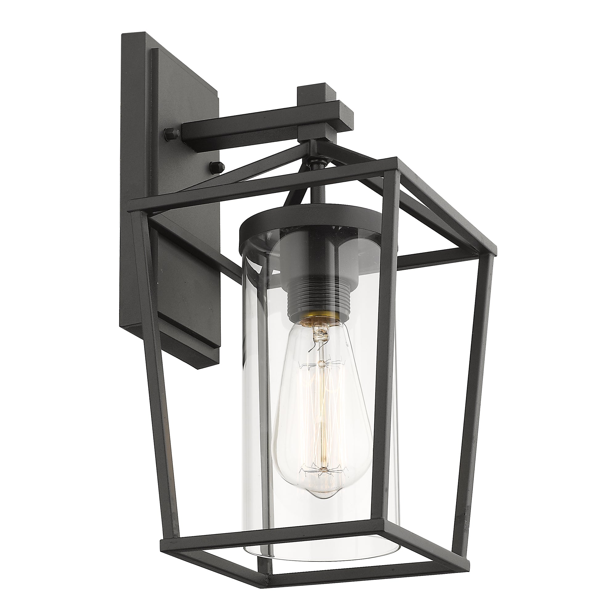 Matte Black Glass & Metal - 13.8 Inch Exterior Wall Light 1-Light Outdoor Wall Sconce - USAG00313