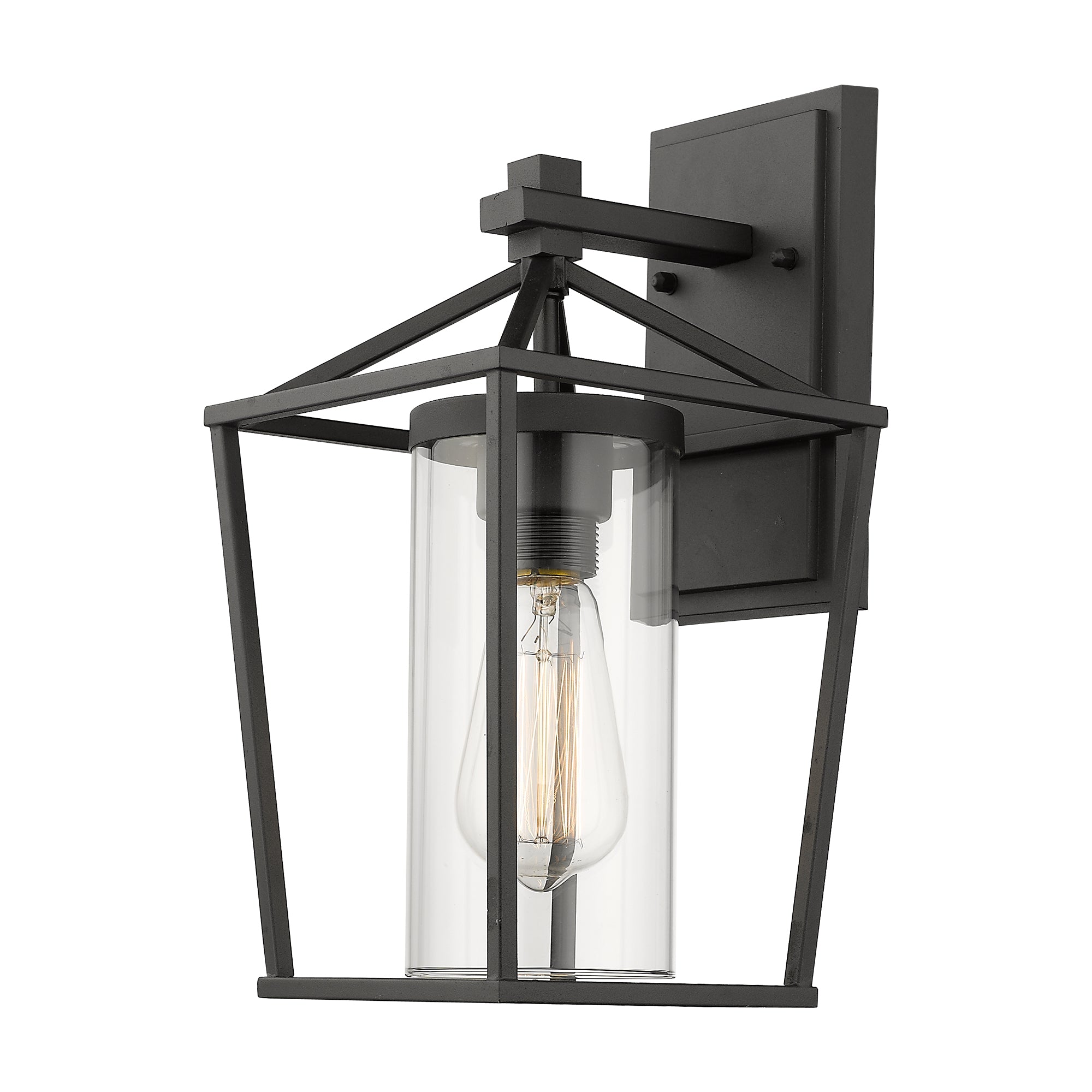 Matte Black Glass & Metal - 13.8 Inch Exterior Wall Light 1-Light Outdoor Wall Sconce - USAG00313