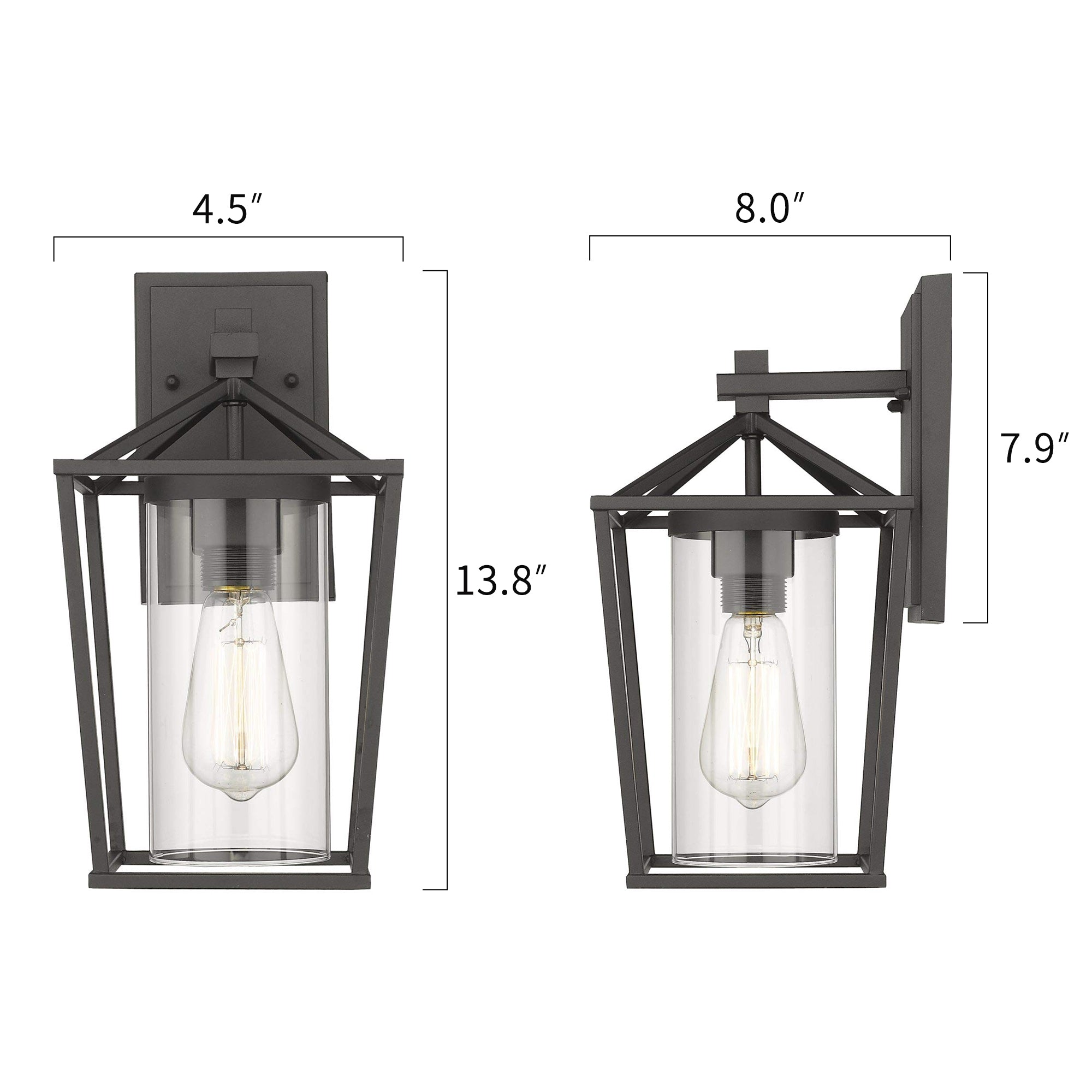 Matte Black Glass & Metal - 13.8 Inch Exterior Wall Light 1-Light Outdoor Wall Sconce - USAG00313