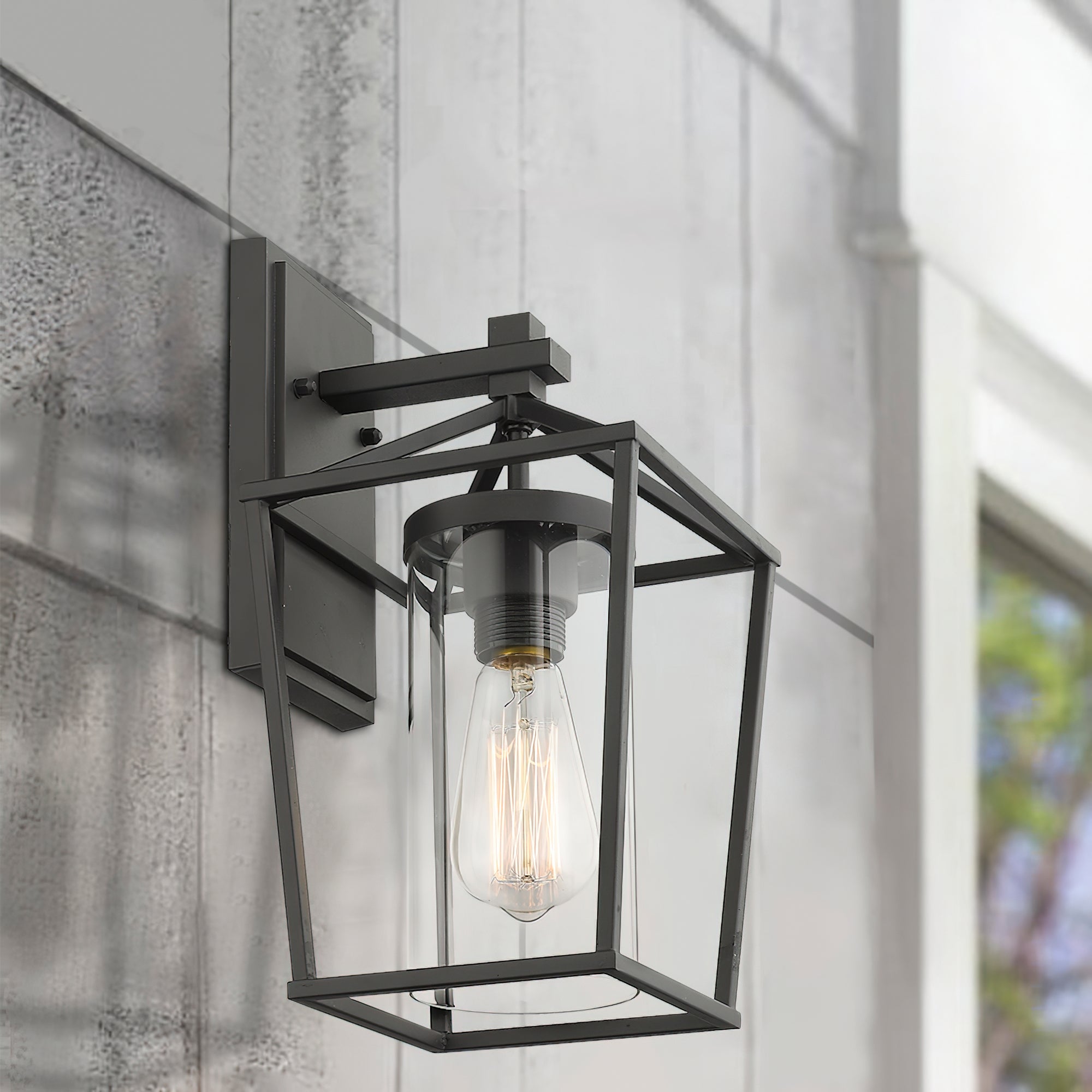 Matte Black Glass & Metal - 13.8 Inch Exterior Wall Light 1-Light Outdoor Wall Sconce - USAG00313