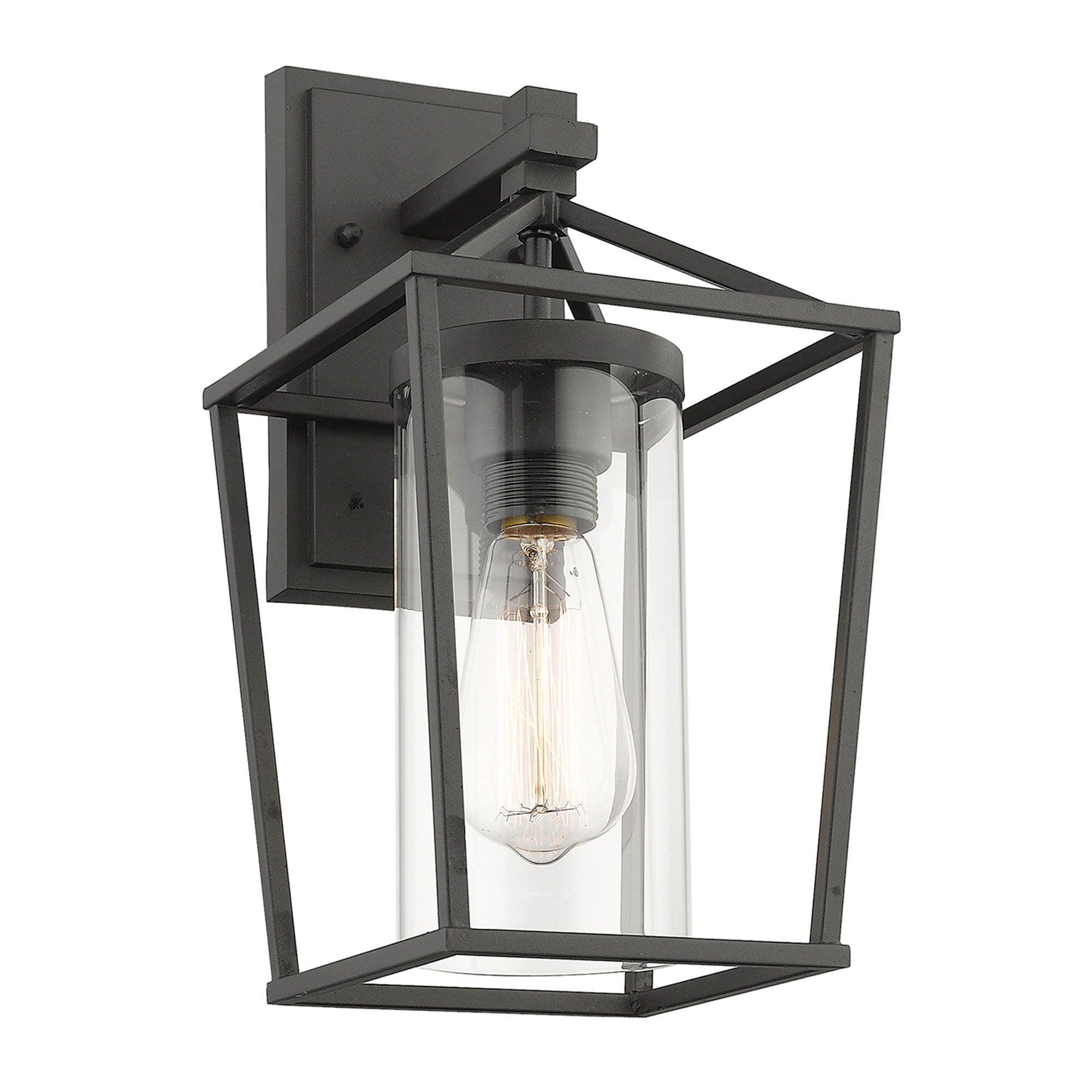 Matte Black Glass & Metal - 13.8 Inch Exterior Wall Light 1-Light Outdoor Wall Sconce - USAG00313