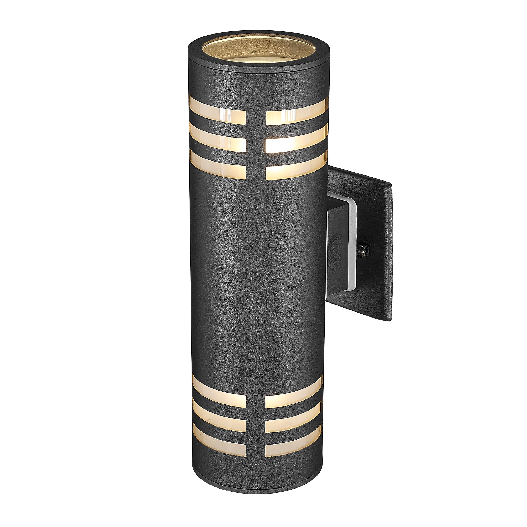 Black Cylinder with Stainless Steel and Toughened Glass - 13 inch Outdoor Wall Light for Porch - USAG00314