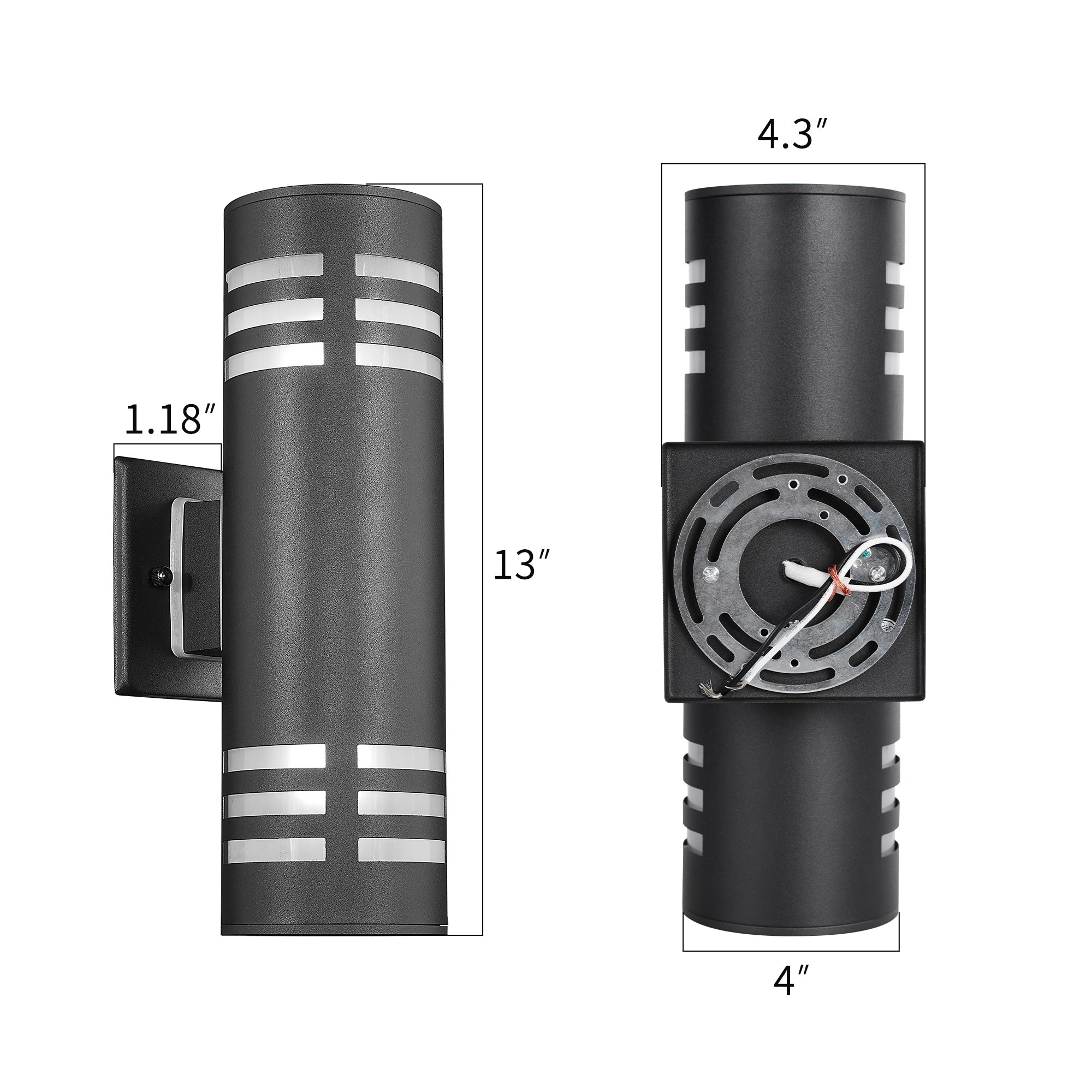 Black Cylinder with Stainless Steel and Toughened Glass - 13 inch Outdoor Wall Light for Porch - USAG00314