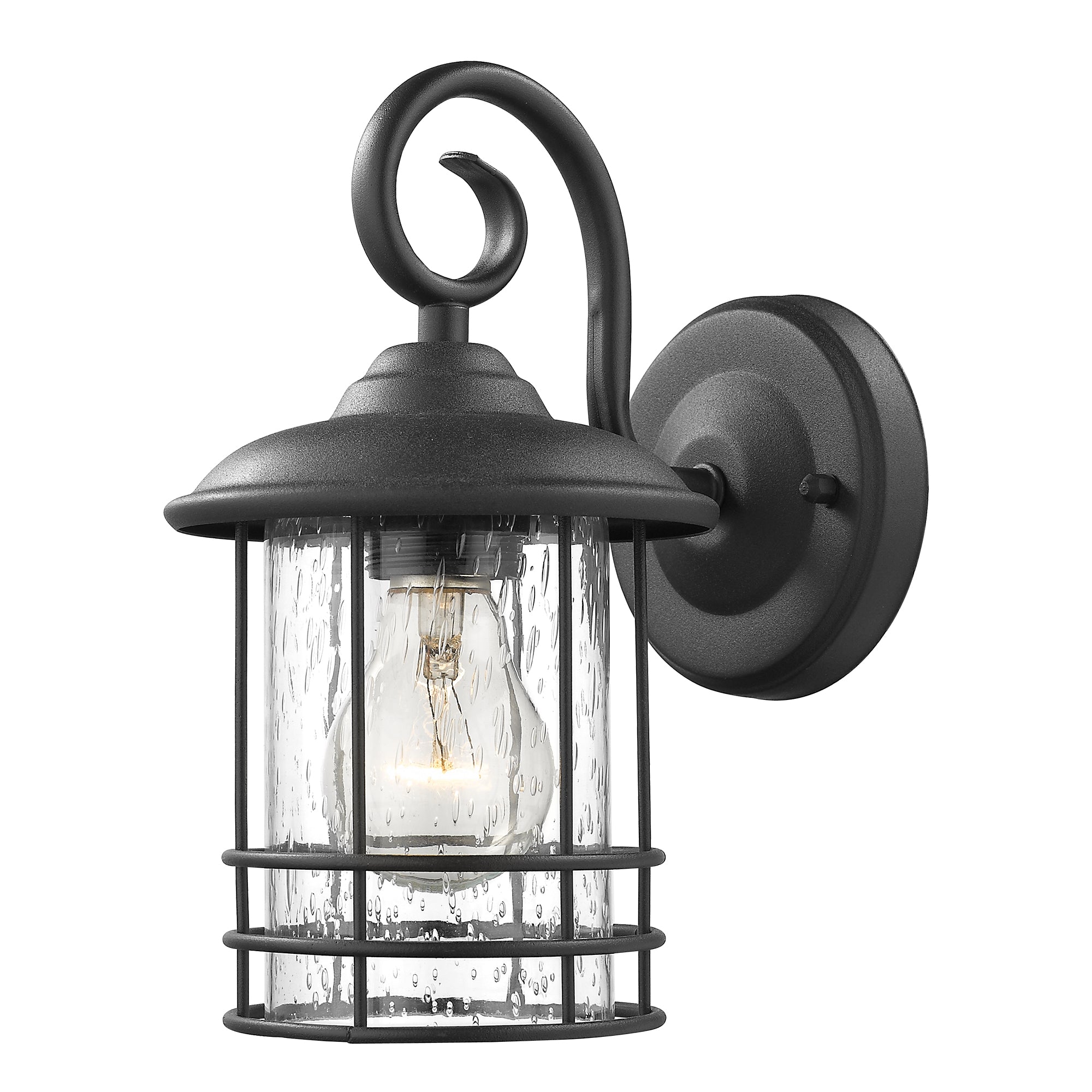 2 Pack Matte Black Glass & Metal - 10 Inch 1-Light Outdoor Wall Lantern Exterior Wall Lamp Light In Black Finish With Clear Seeded Glass - USAG00315