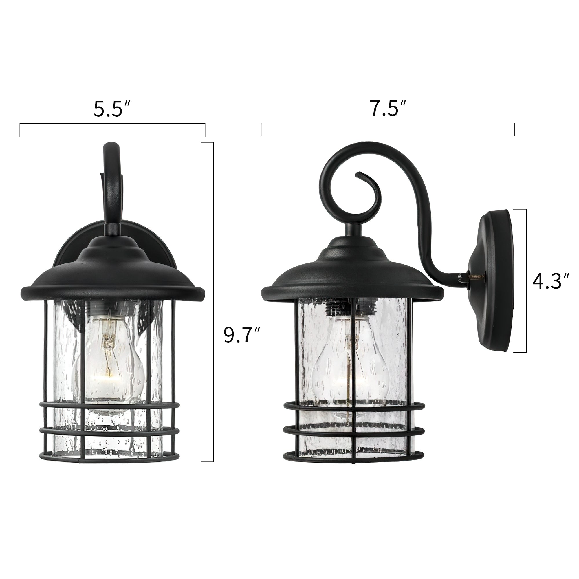 2 Pack Matte Black Glass & Metal - 10 Inch 1-Light Outdoor Wall Lantern Exterior Wall Lamp Light In Black Finish With Clear Seeded Glass - USAG00315