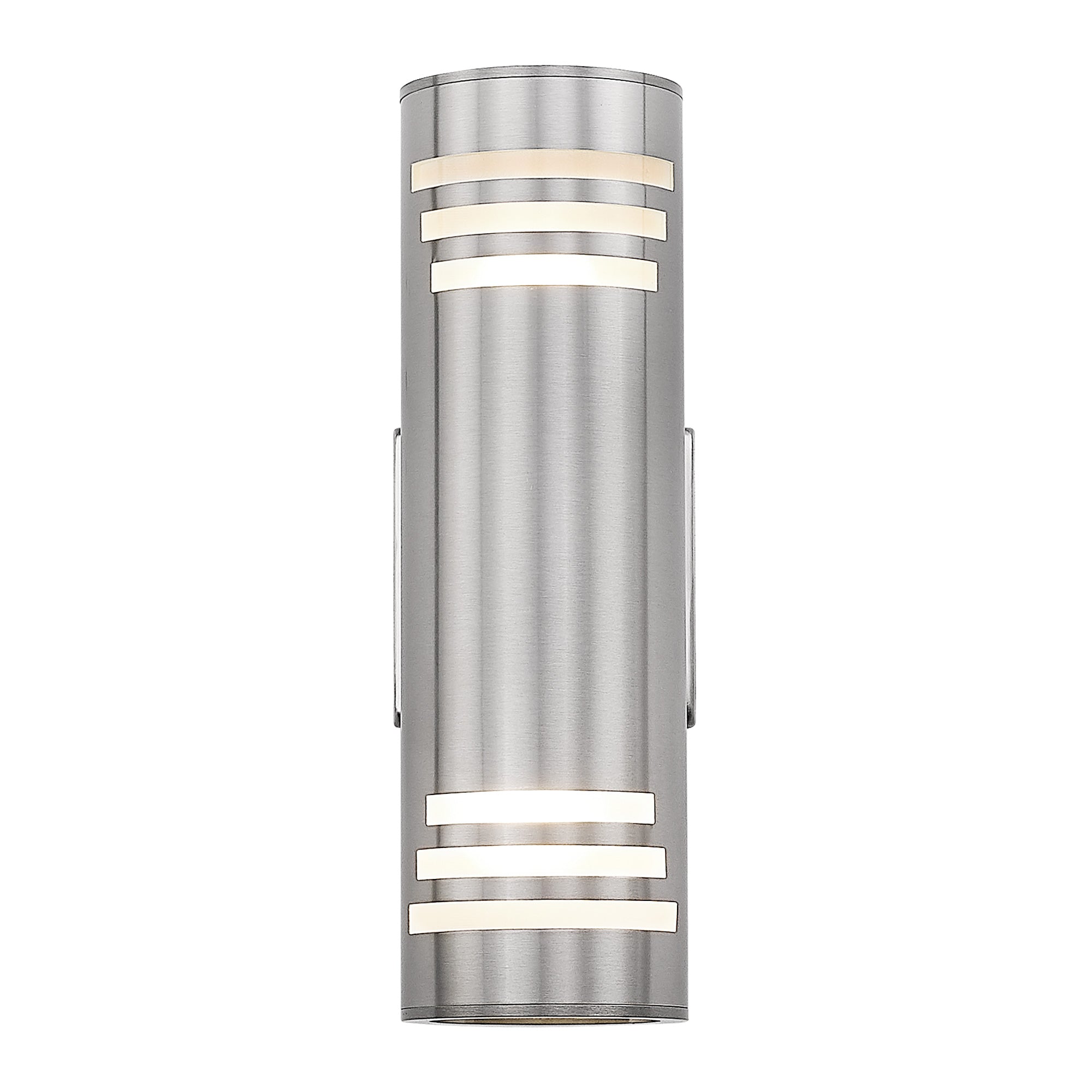 Brushed Nickel Cylinder with Stainless Steel and Toughened Glass - 13 inch Outdoor Wall Light for Porch - USAG00316