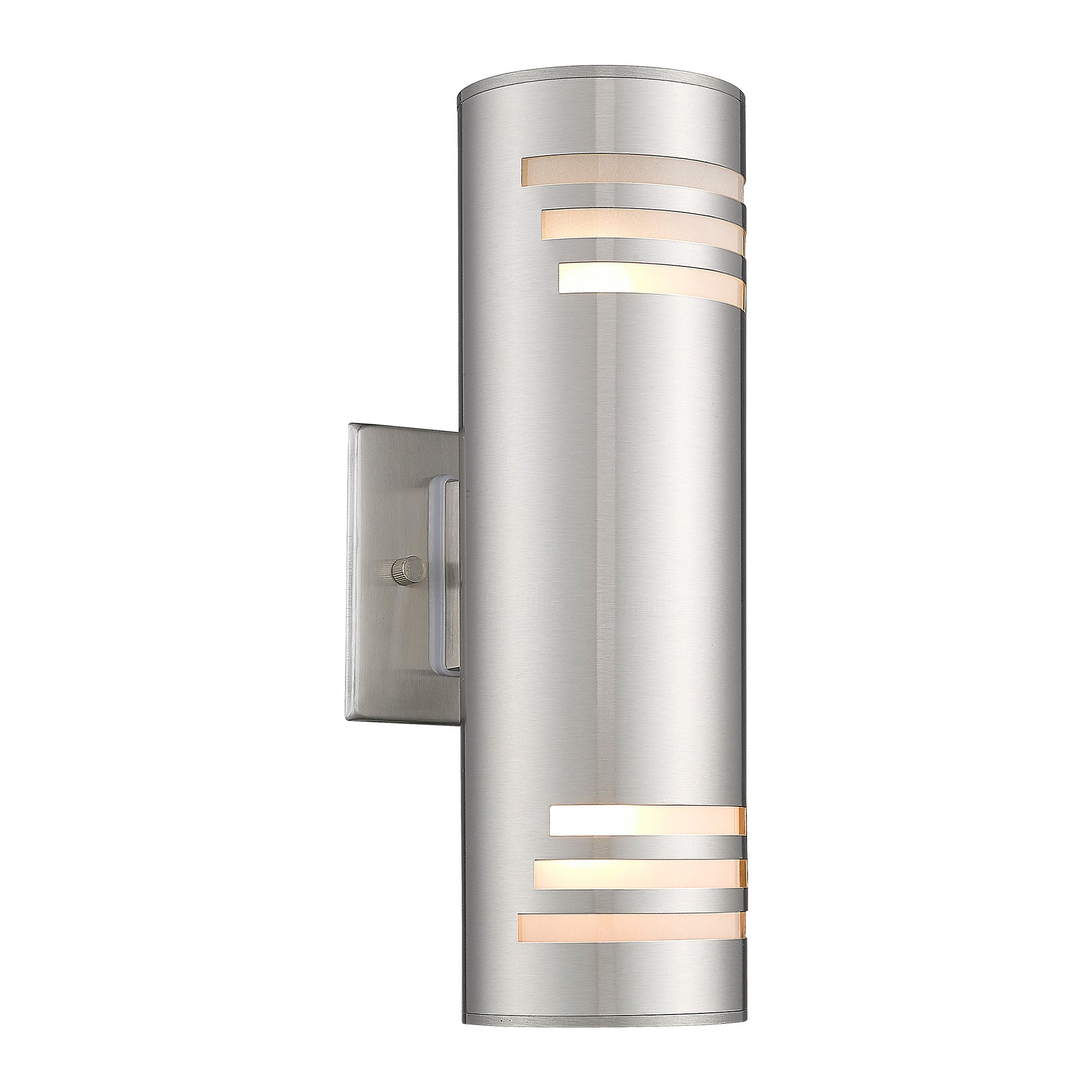 Brushed Nickel Cylinder with Stainless Steel and Toughened Glass - 13 inch Outdoor Wall Light for Porch - USAG00316