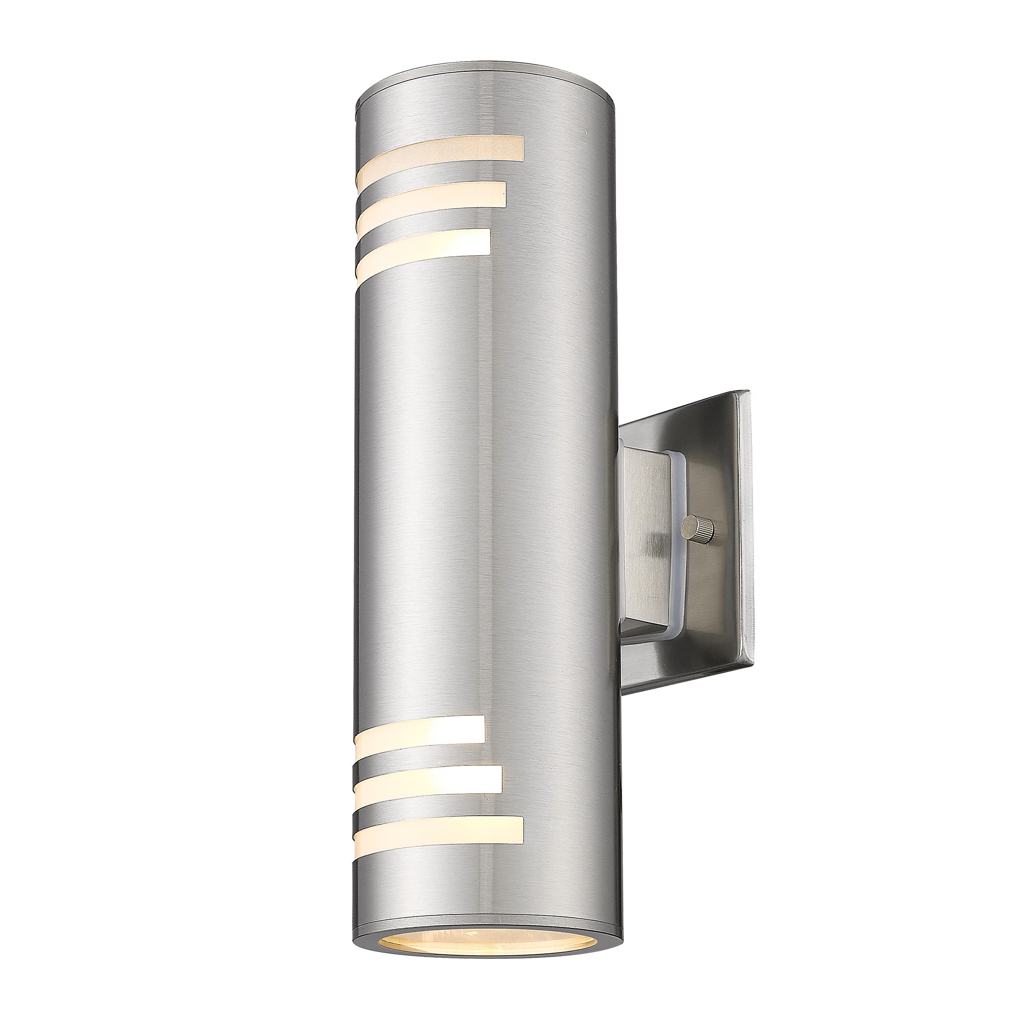 Brushed Nickel Cylinder with Stainless Steel and Toughened Glass - 13 inch Outdoor Wall Light for Porch - USAG00316