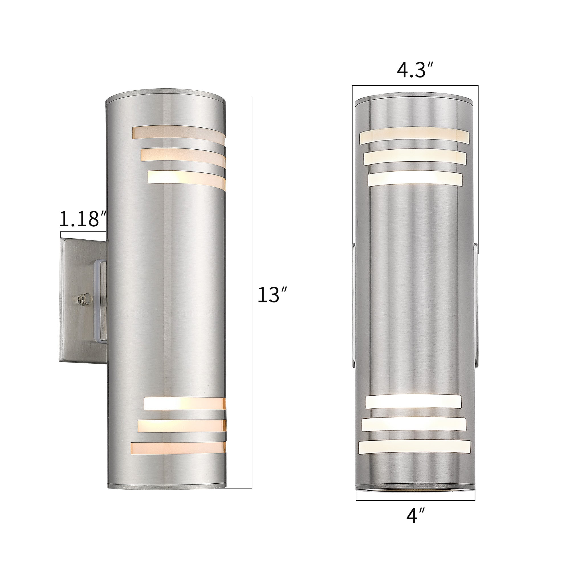 Brushed Nickel Cylinder with Stainless Steel and Toughened Glass - 13 inch Outdoor Wall Light for Porch - USAG00316