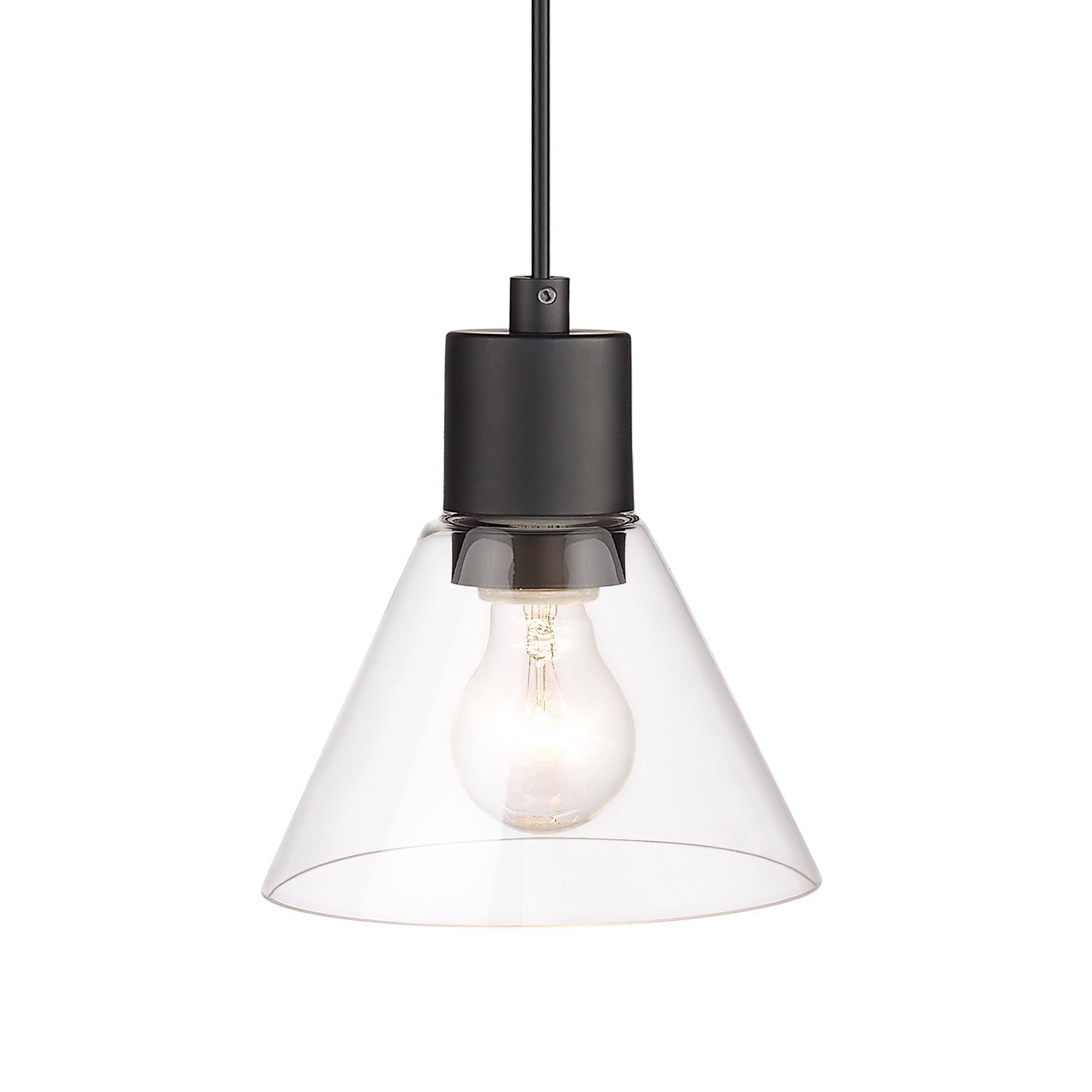 Modern Kitchen Island Lighting with Clear Glass Shade in Matte Black Finish - 7 inch Pendant Hanging Lights - USAG00318