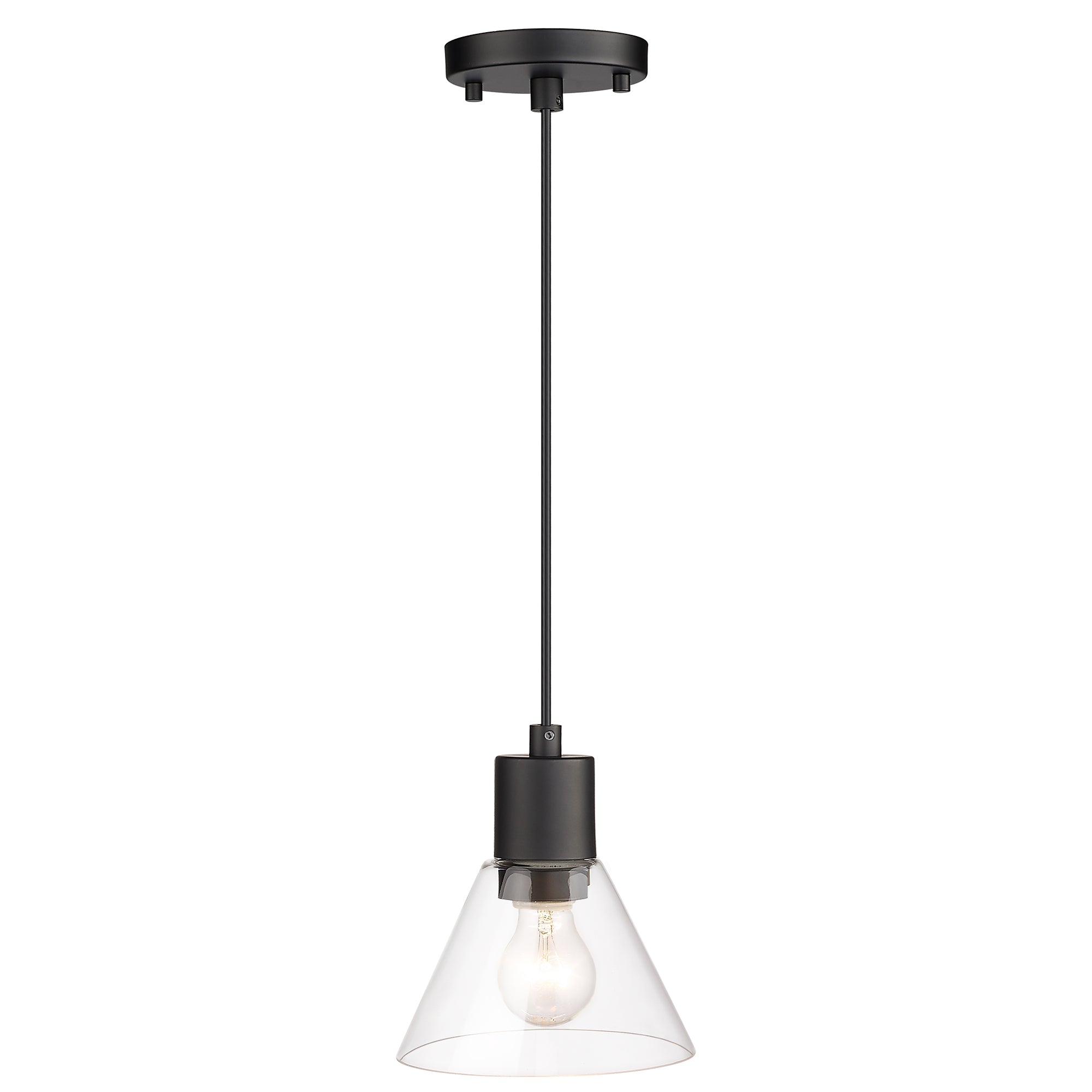 Modern Kitchen Island Lighting with Clear Glass Shade in Matte Black Finish - 7 inch Pendant Hanging Lights - USAG00318