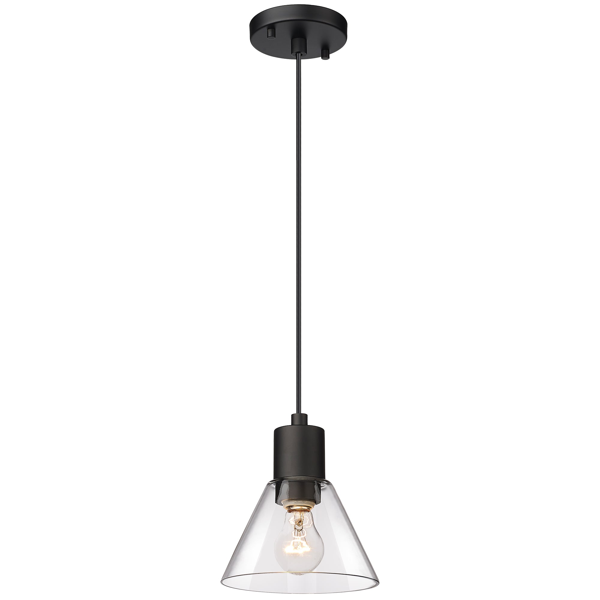 Modern Kitchen Island Lighting with Clear Glass Shade in Matte Black Finish - 7 inch Pendant Hanging Lights - USAG00318