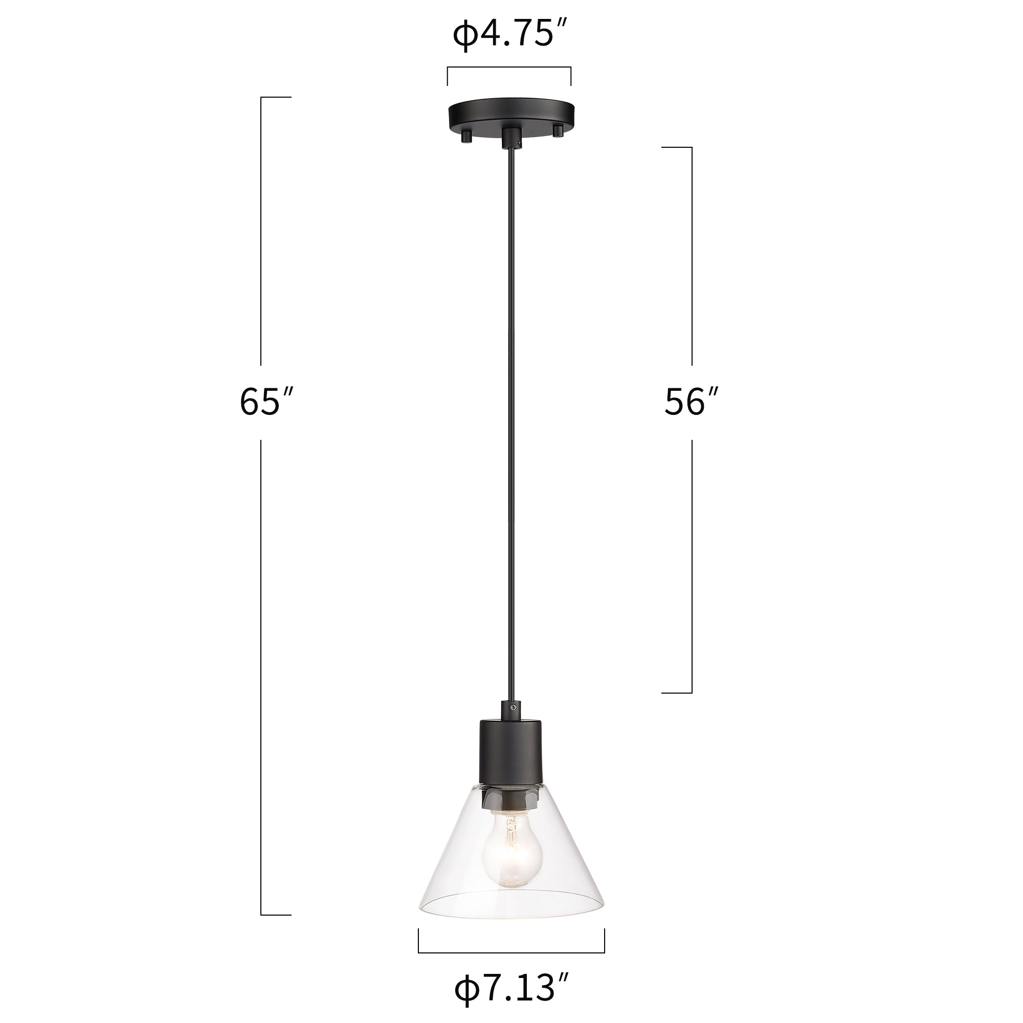 Modern Kitchen Island Lighting with Clear Glass Shade in Matte Black Finish - 7 inch Pendant Hanging Lights - USAG00318