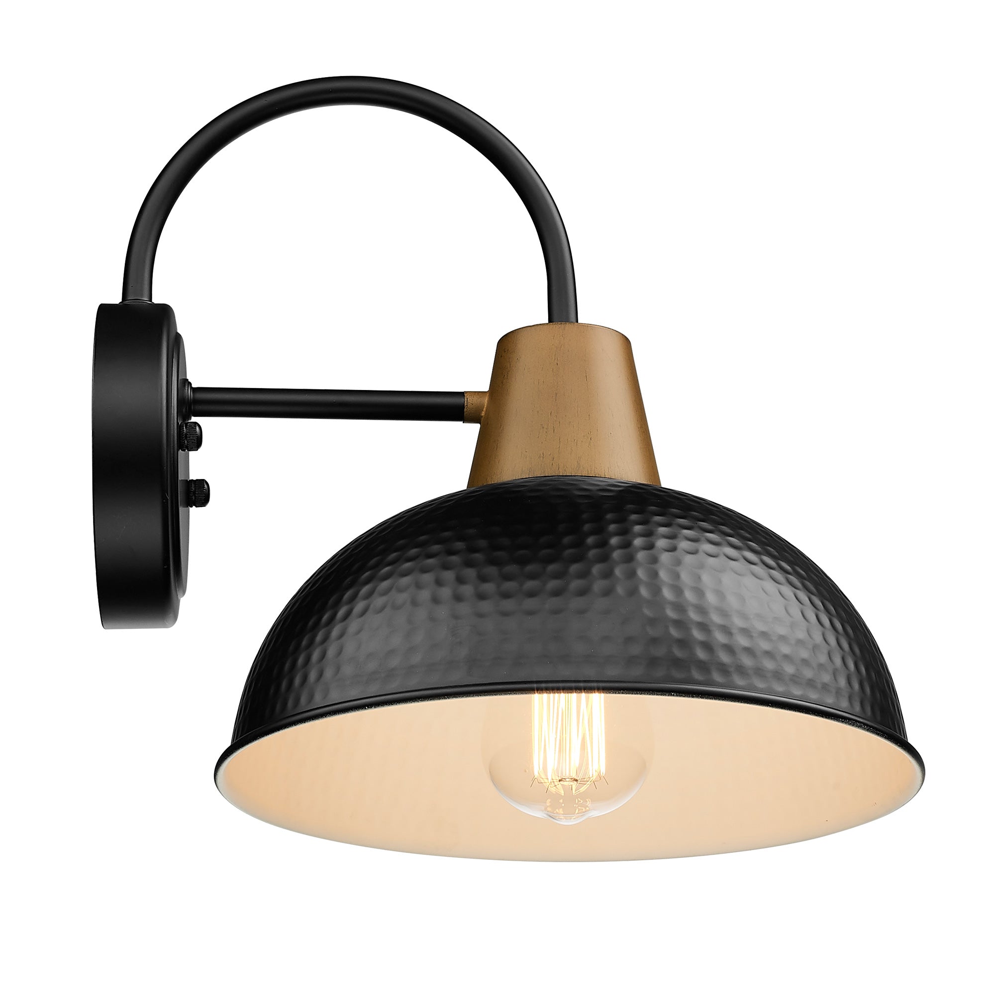 Modern Black Gooseneck Barn Lights with Hammered Metal Shade - 10.2 inch Outdoor Wall Lights - USAG00319