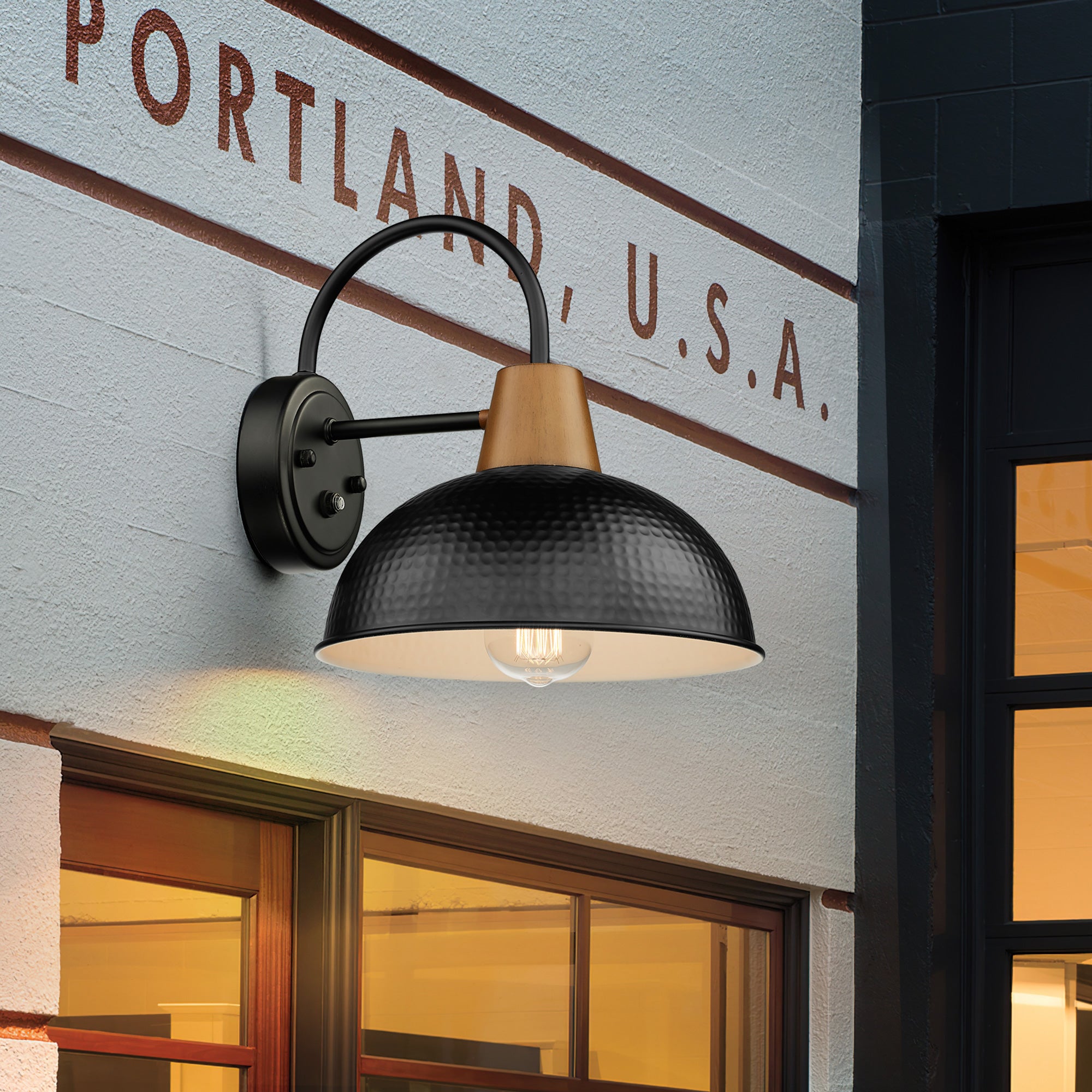 Modern Black Gooseneck Barn Lights with Hammered Metal Shade - 10.2 inch Outdoor Wall Lights - USAG00319