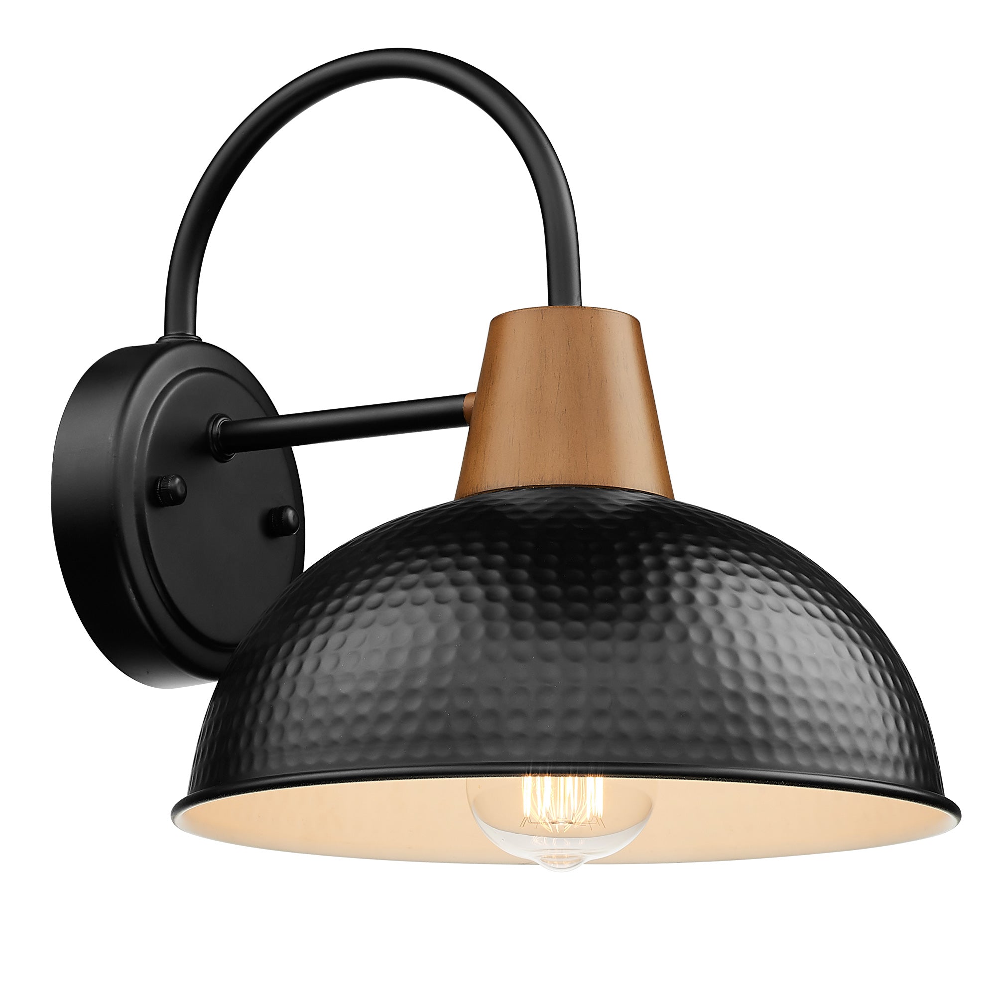 Modern Black Gooseneck Barn Lights with Hammered Metal Shade - 10.2 inch Outdoor Wall Lights - USAG00319