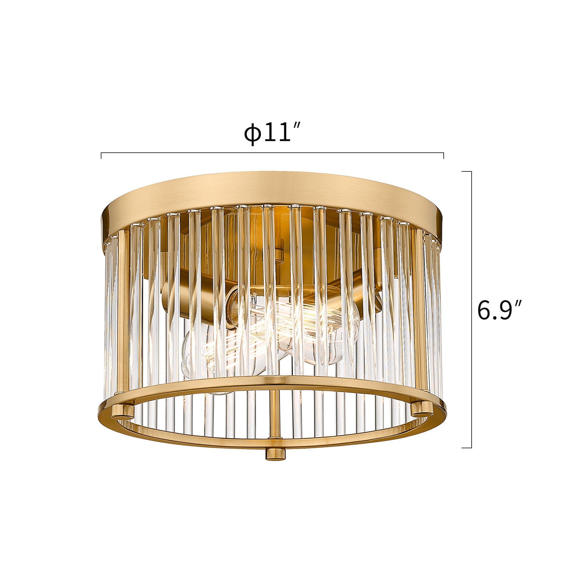 Modern Flush Mount Light Fixture in Brass Gold Finish - 11 inch 2-Light Close to Ceiling Light Fixtures - USAG00322